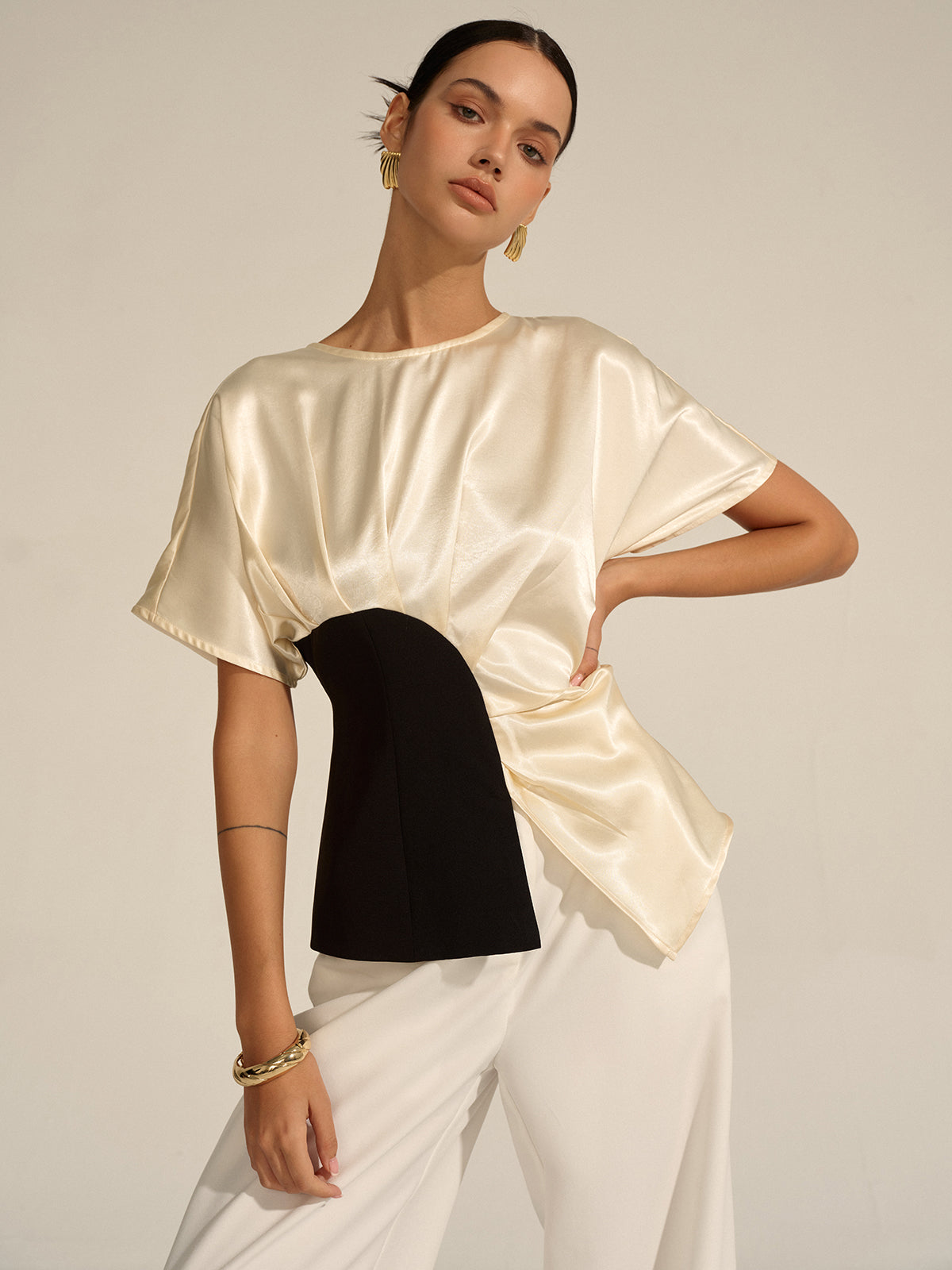 Asymmetric Color-Block Top