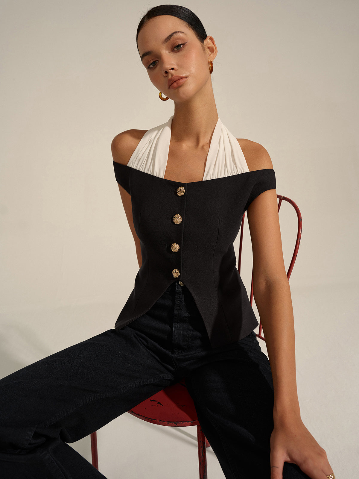 Off-Shoulder Halter Neck Blouse