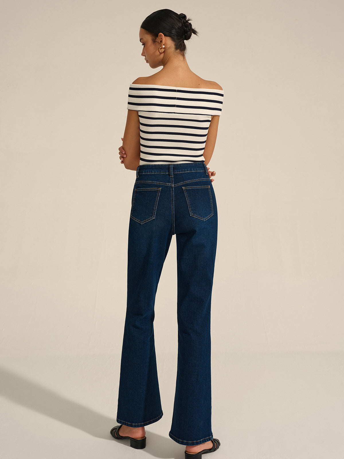 Denim Metal Decor Flared Pants