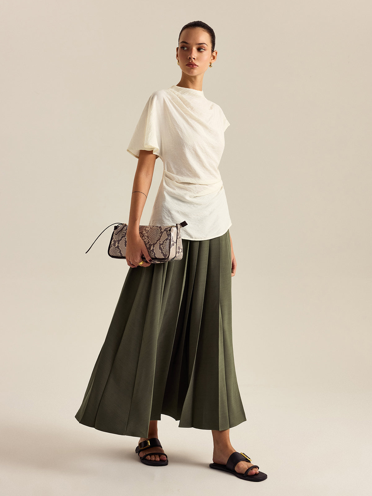 Draped Mock Neck Blouse