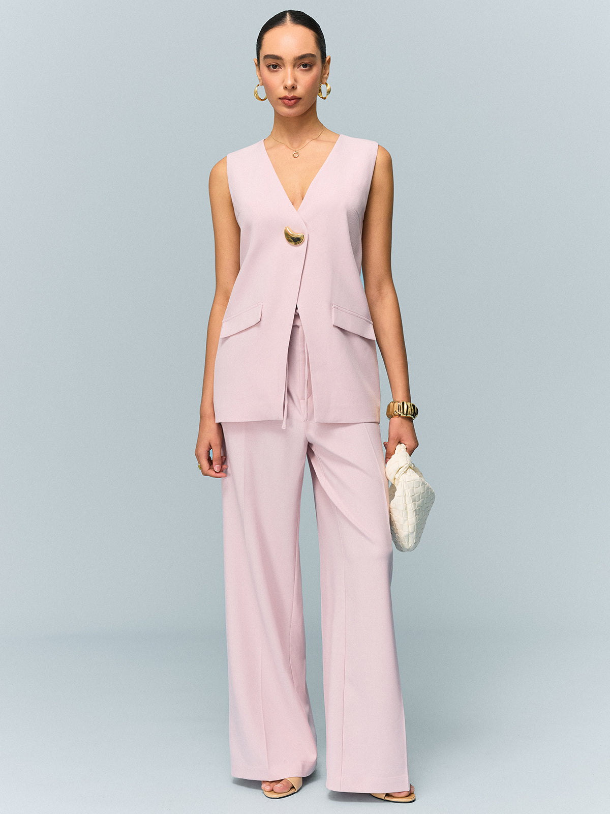 V-Neck Buttoned Detail Vest