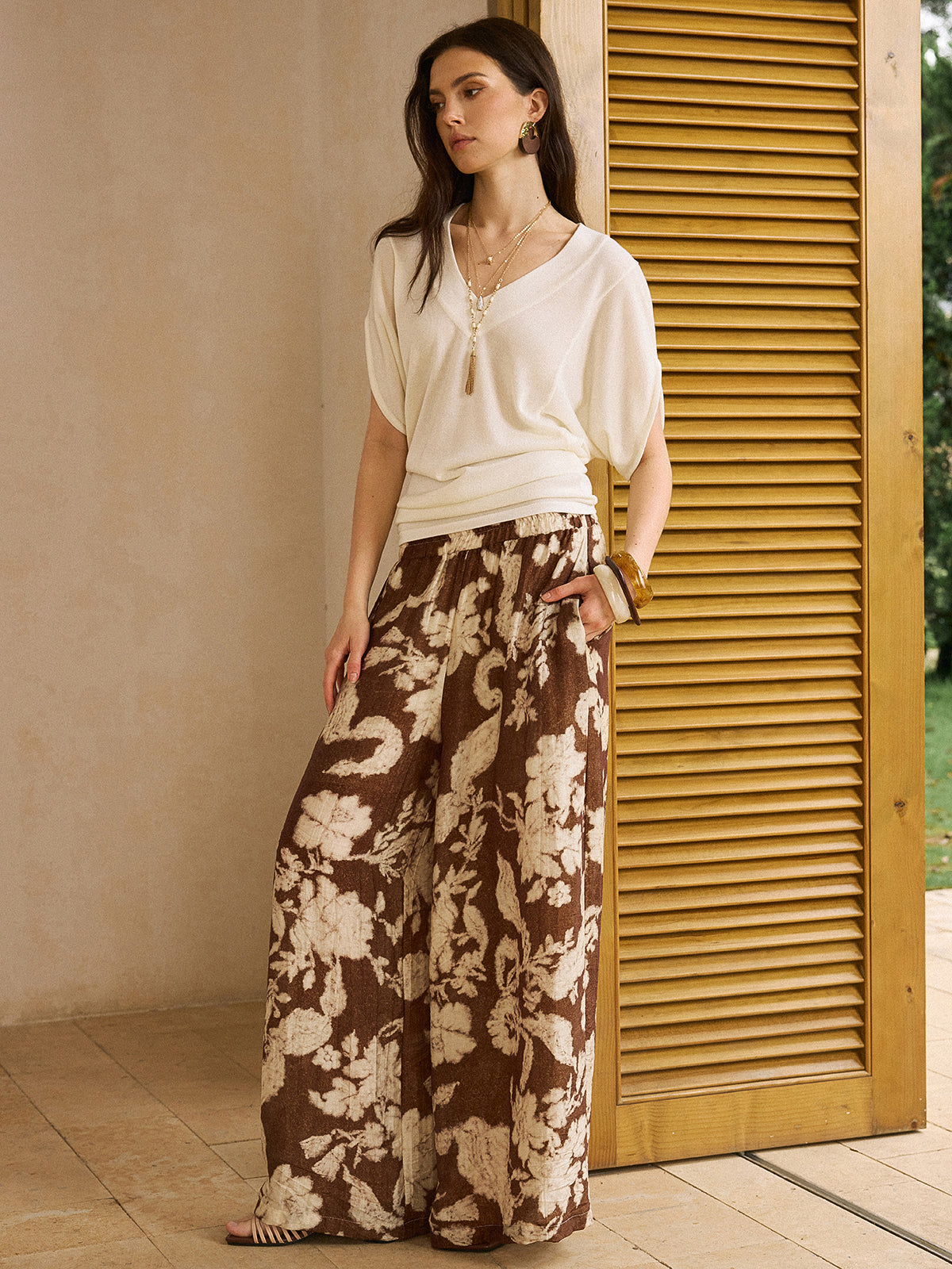 V-Neck Waist-Cinching Knit Top