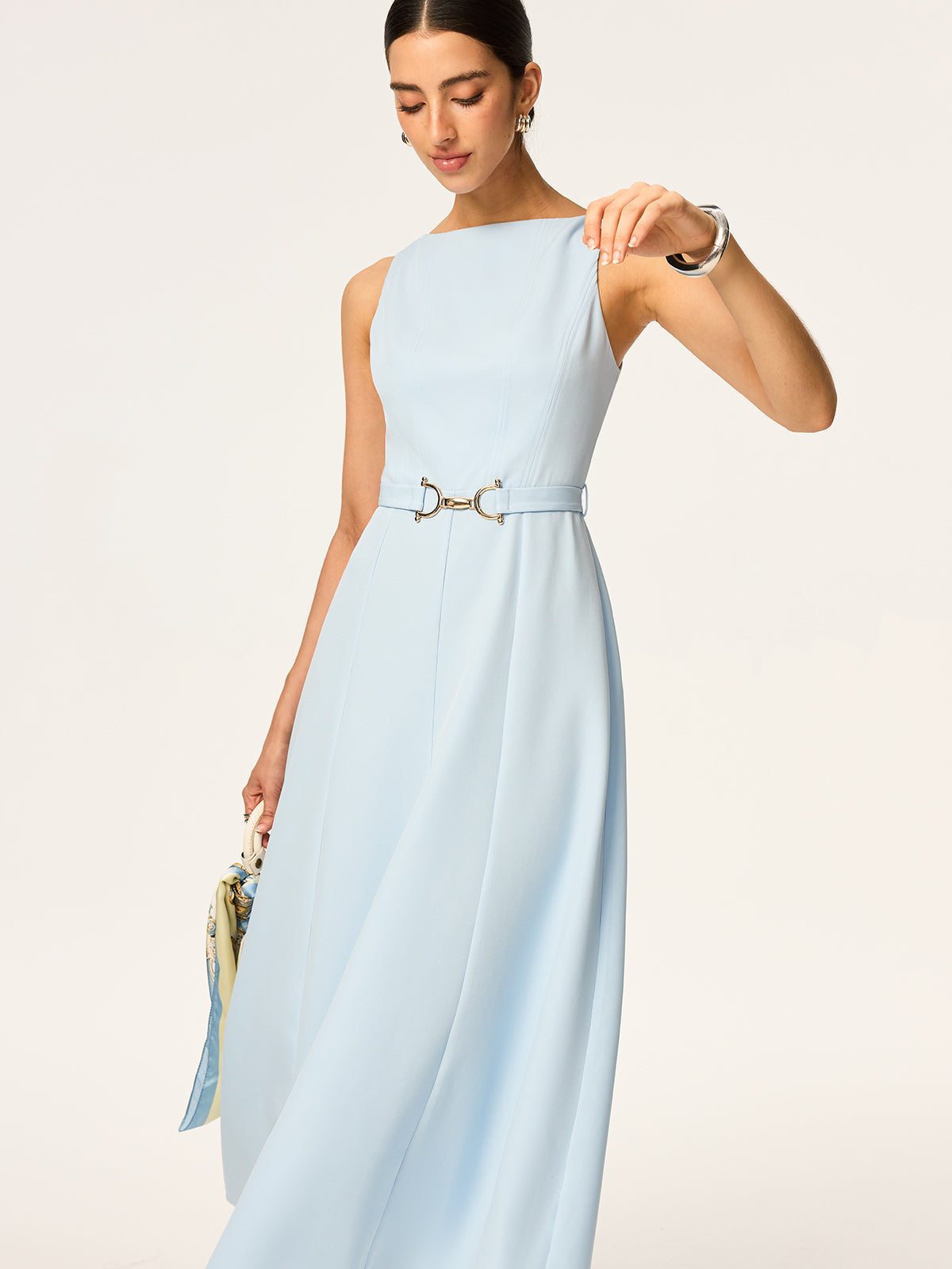 Belted Sleeveless Midi Dress