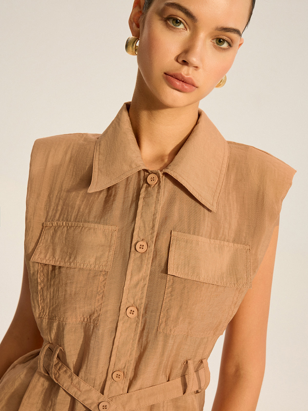 Belted Sleeveless Blouse