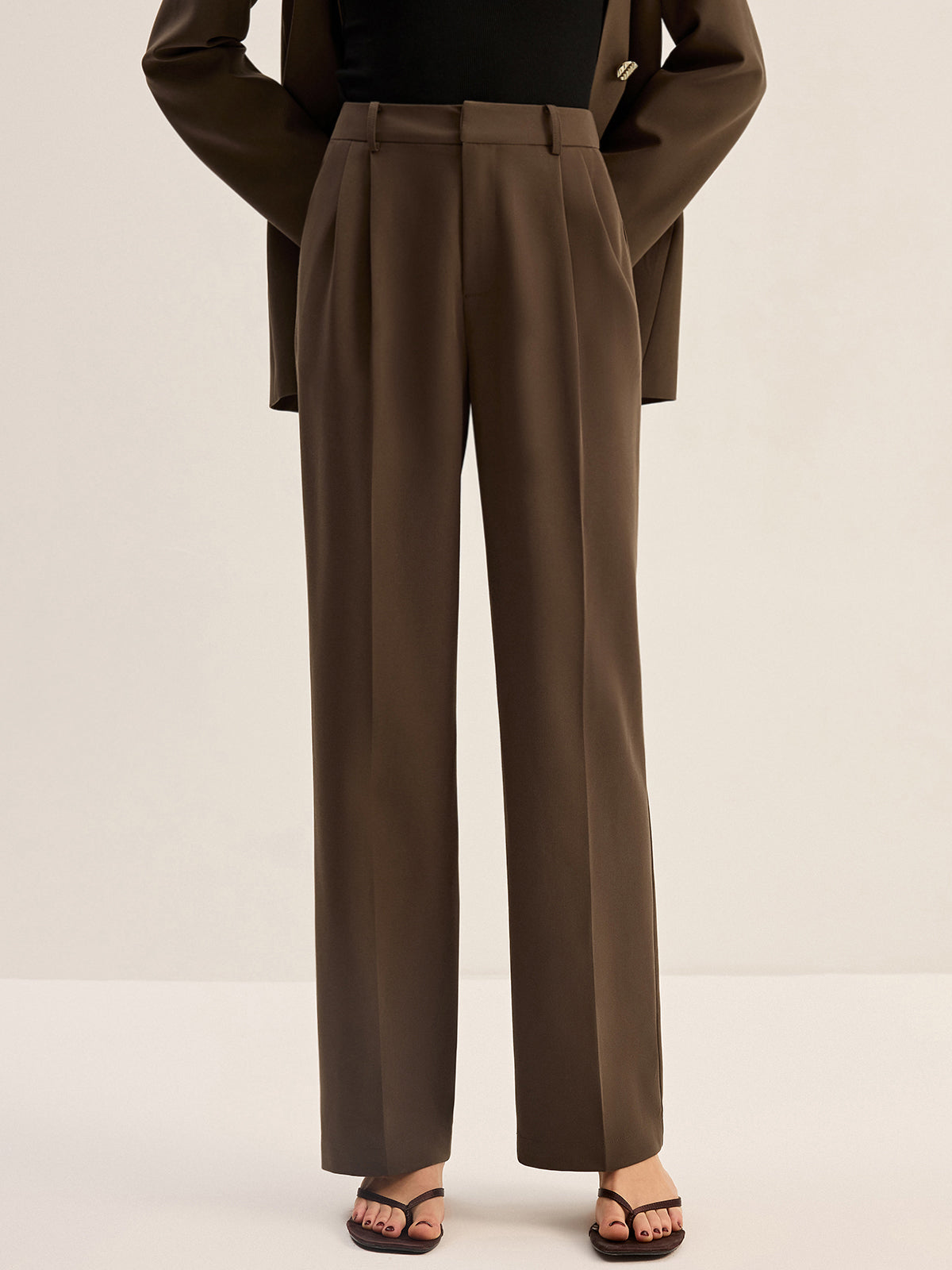 High-Waisted Pleated Pants