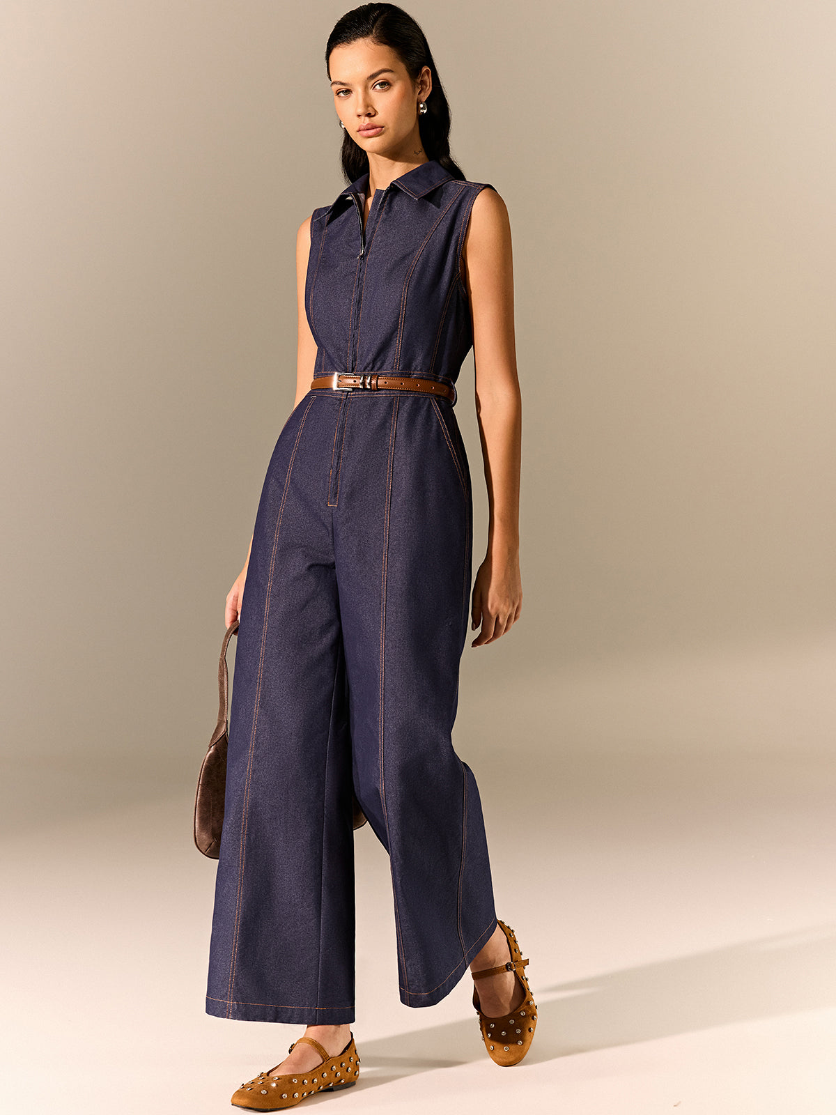 Denim Zipper Jumpsuit