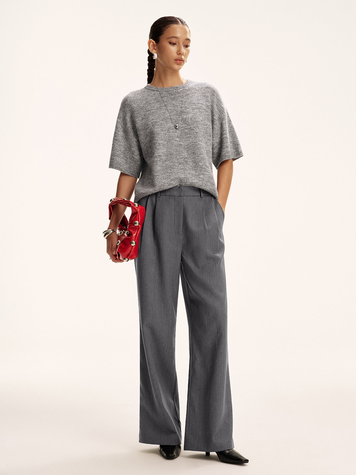 Wool-Blend Short Sleeve Sweater