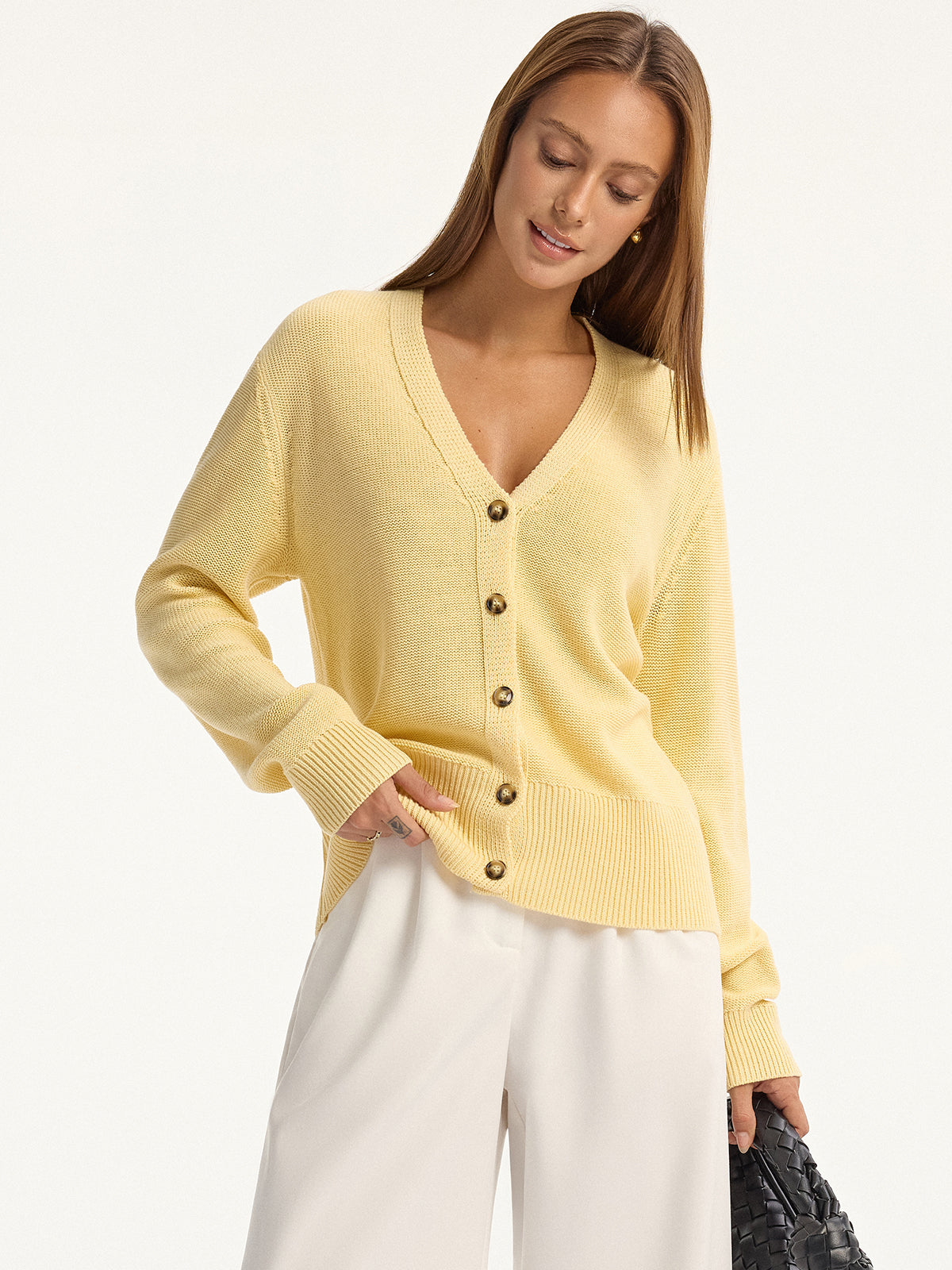 V-Neck Buttoned Knit Cardigan