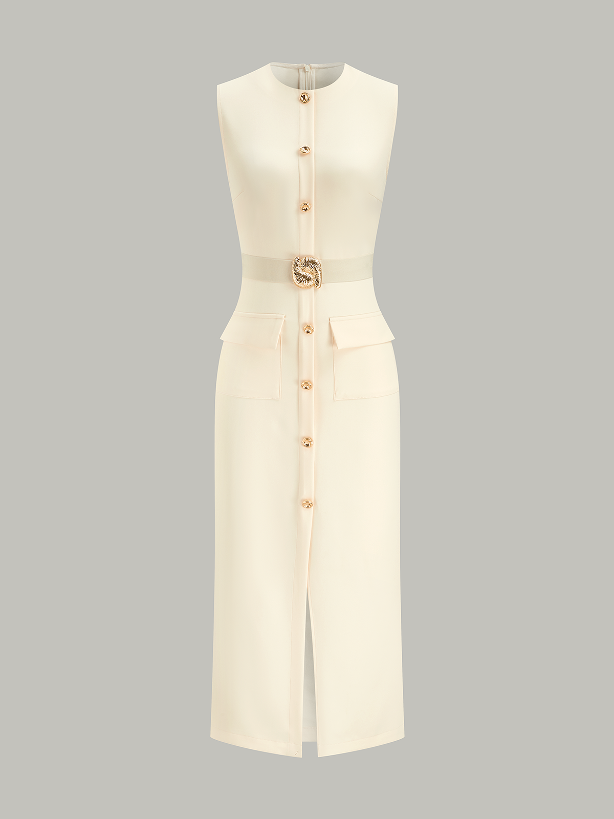Button-Front Belted Maxi Dress
