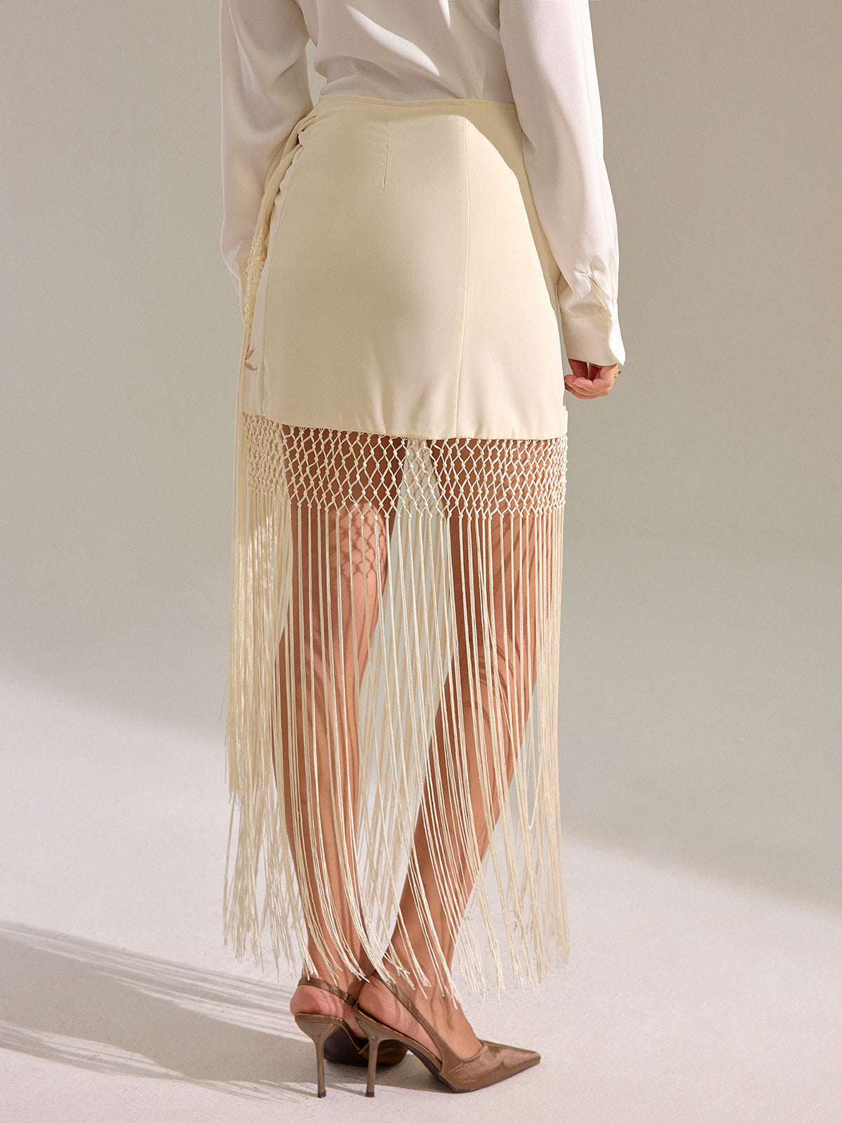 Floral Embroidered Fringe Mini Skirt