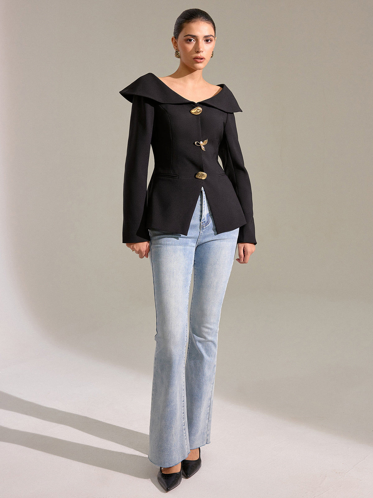 Large Lapel Off-Shoulder Blazer