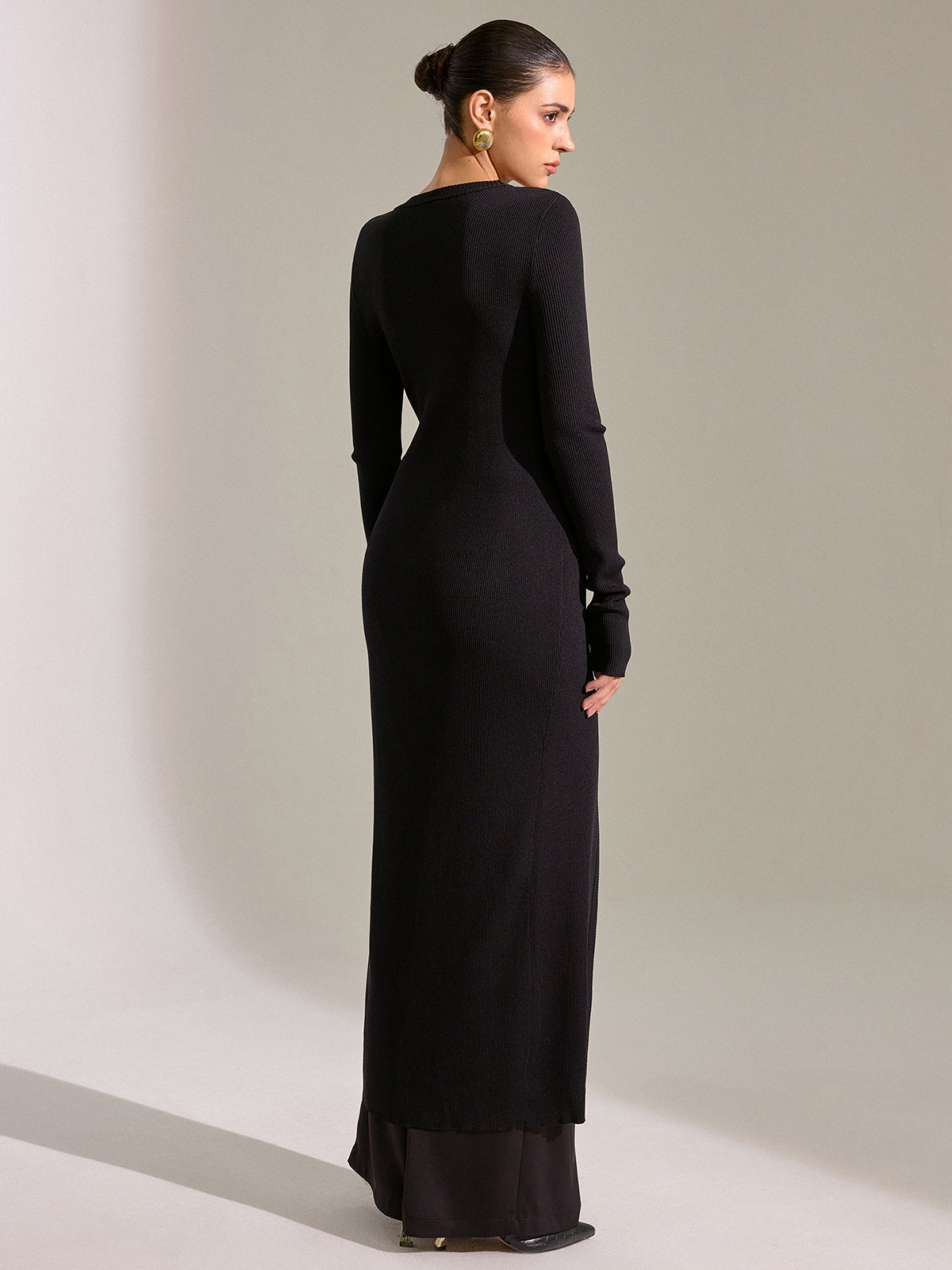 Metal Button Longline Knit Cardigan Dress