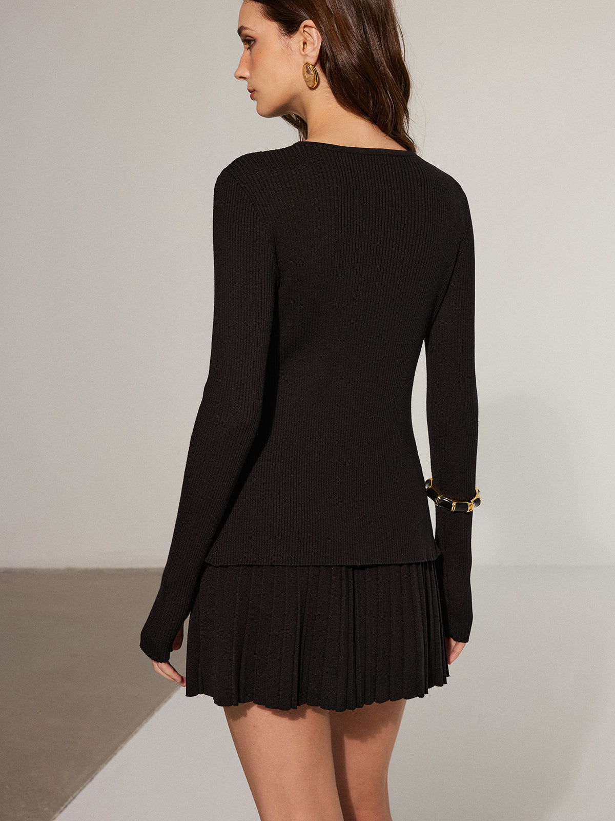 Tie Detail Cut-Out Knit Top and Mini Skirt Set