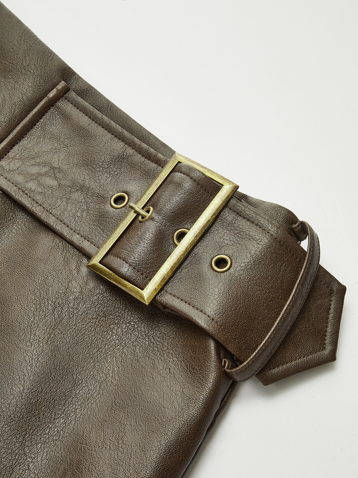 Metal Buckle Faux Leather Mini Skirt