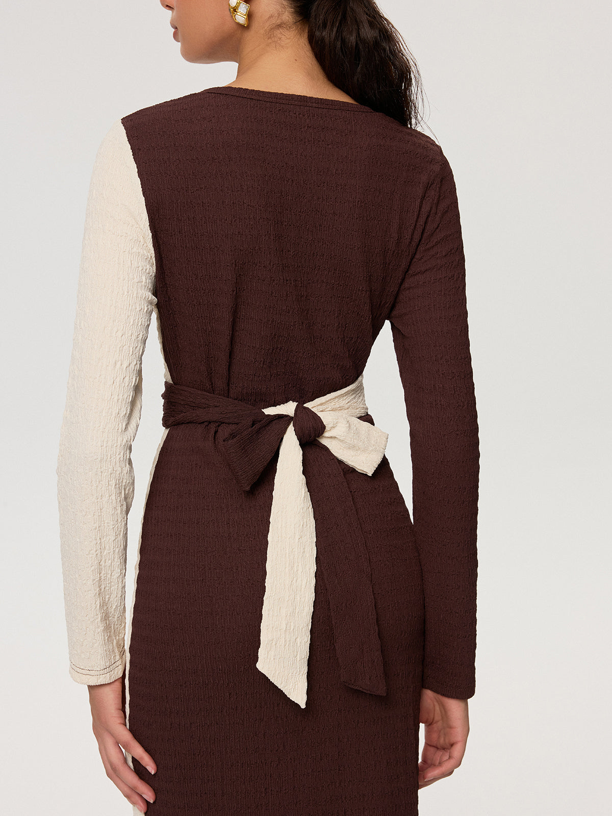 Cross-Tie Textured Color-Block Maxi Dress