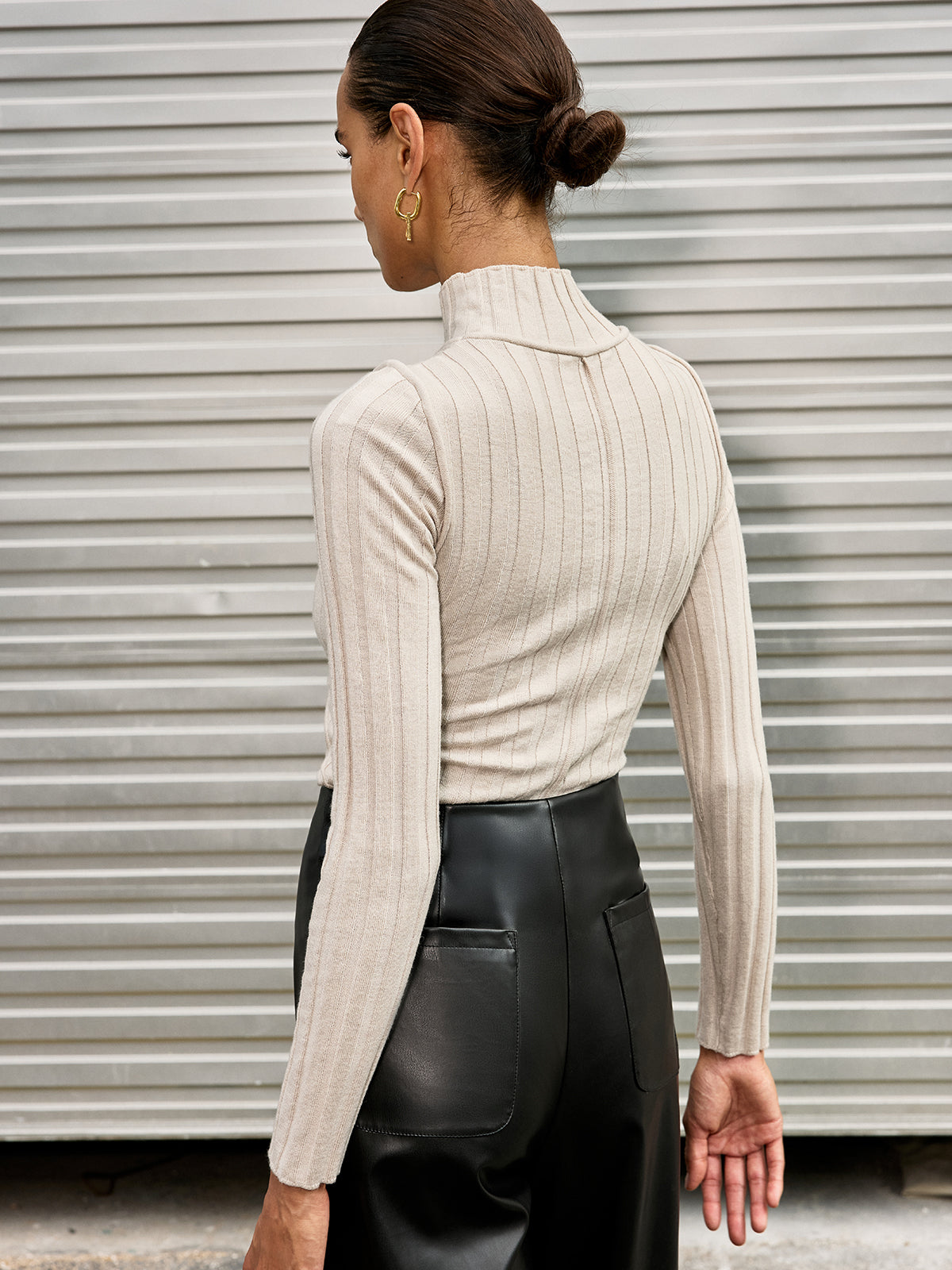 Mock Neck Seamed Sweater