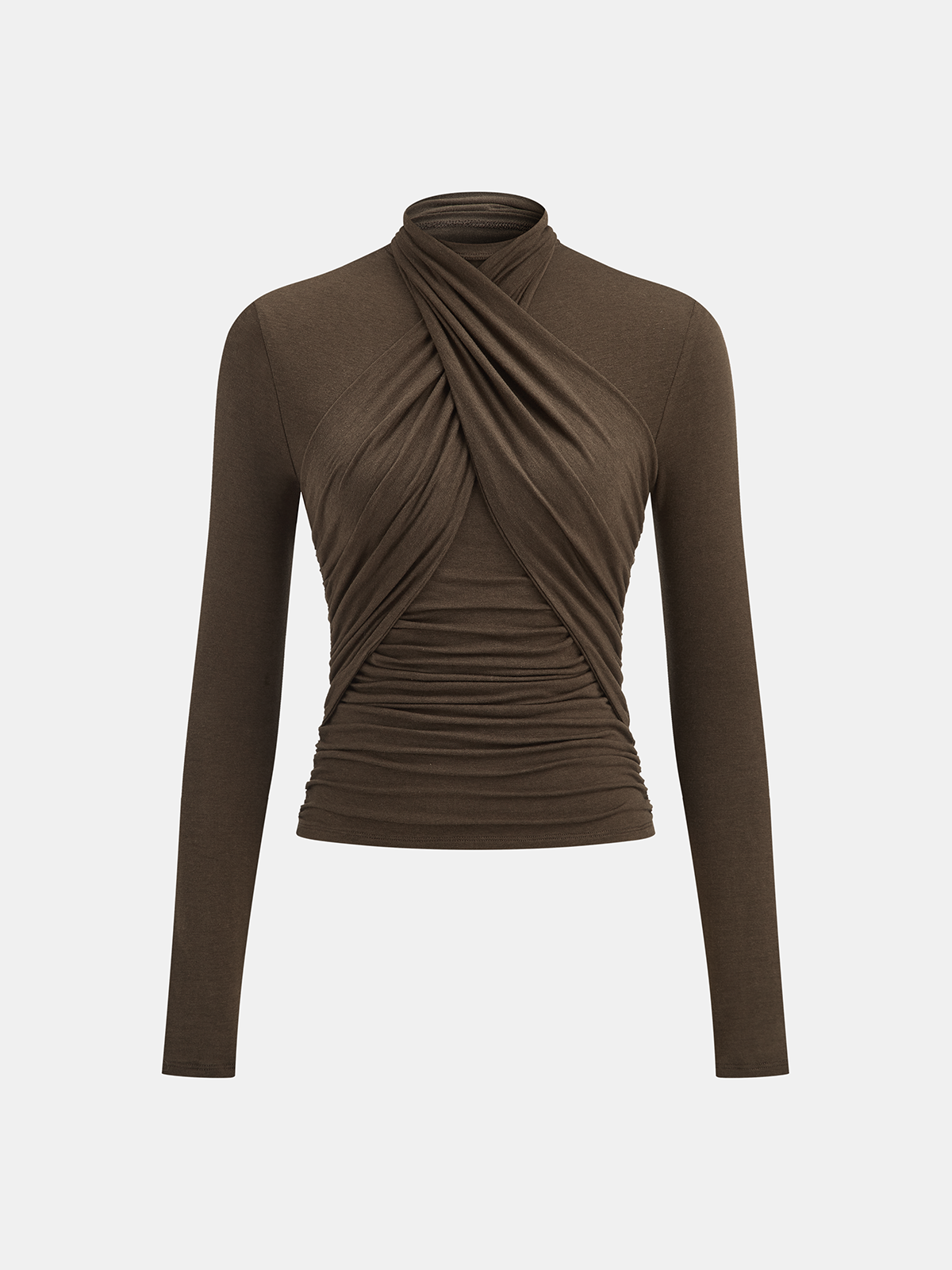 Ruched Cross-Front Long-Sleeve Blouse