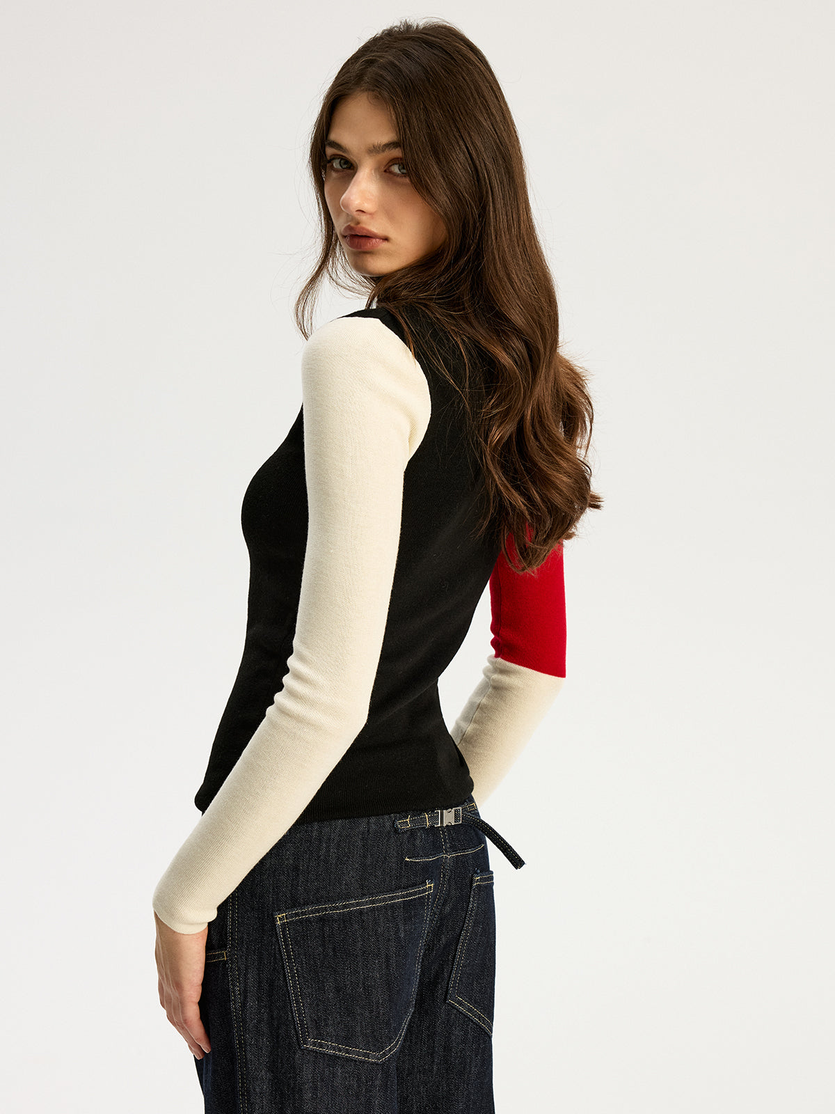 High Neck Color Block Sweater