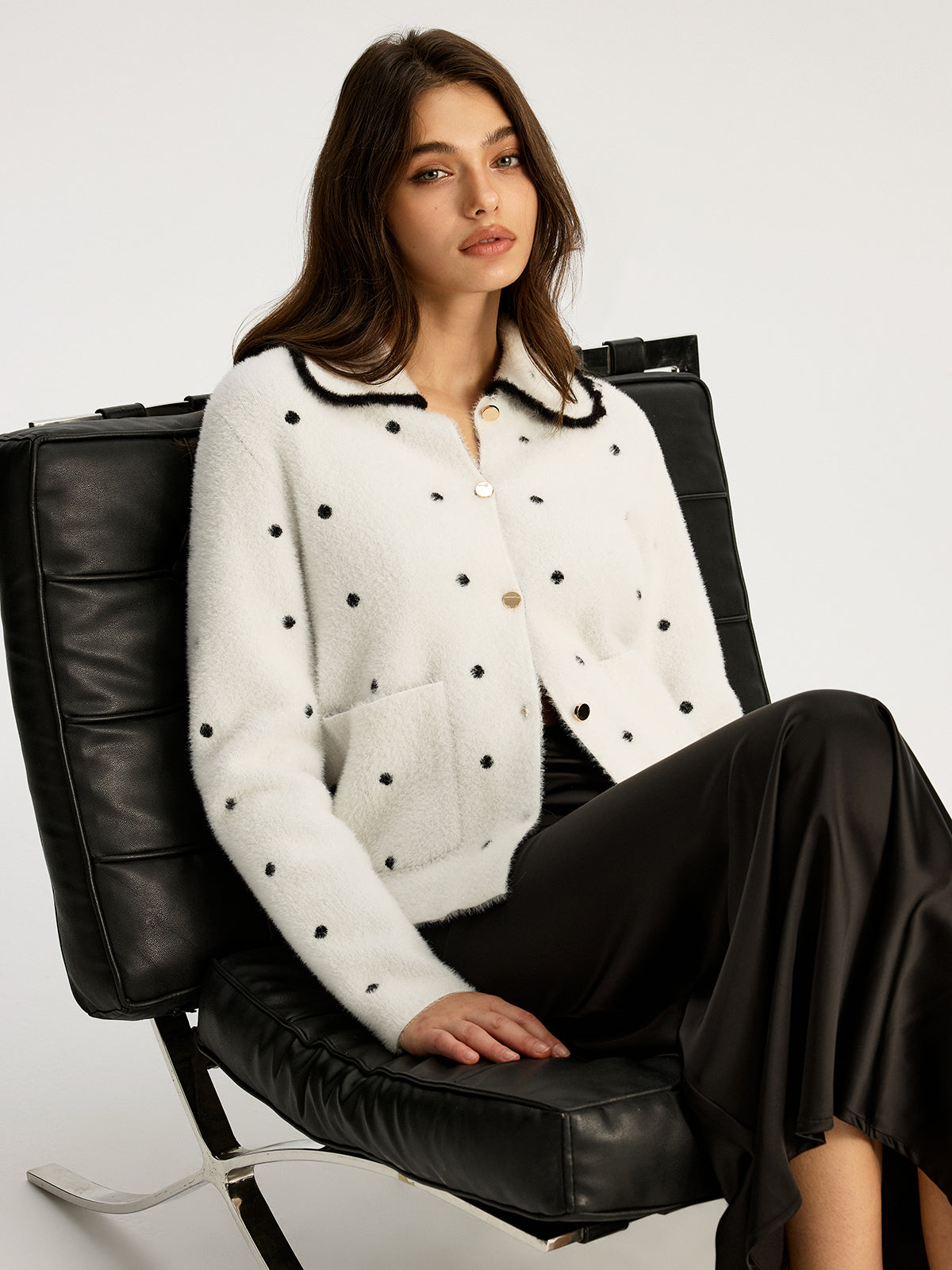 Nylon Polka Dot Knit Cardigan