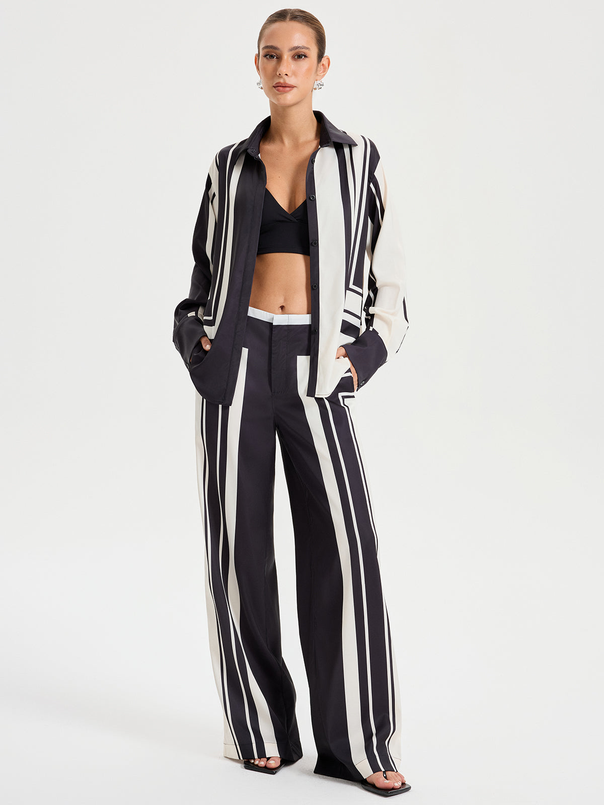 Contrast Striped Lapel Collar Shirt
