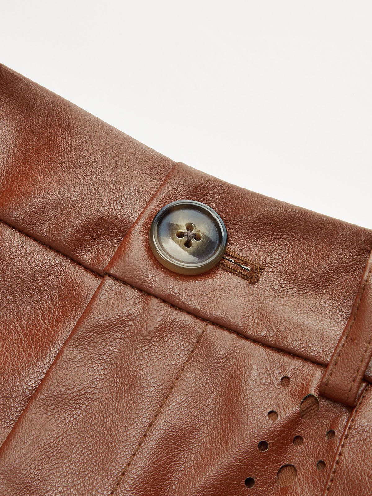 Belted Laser-cut Faux Leather Skirt