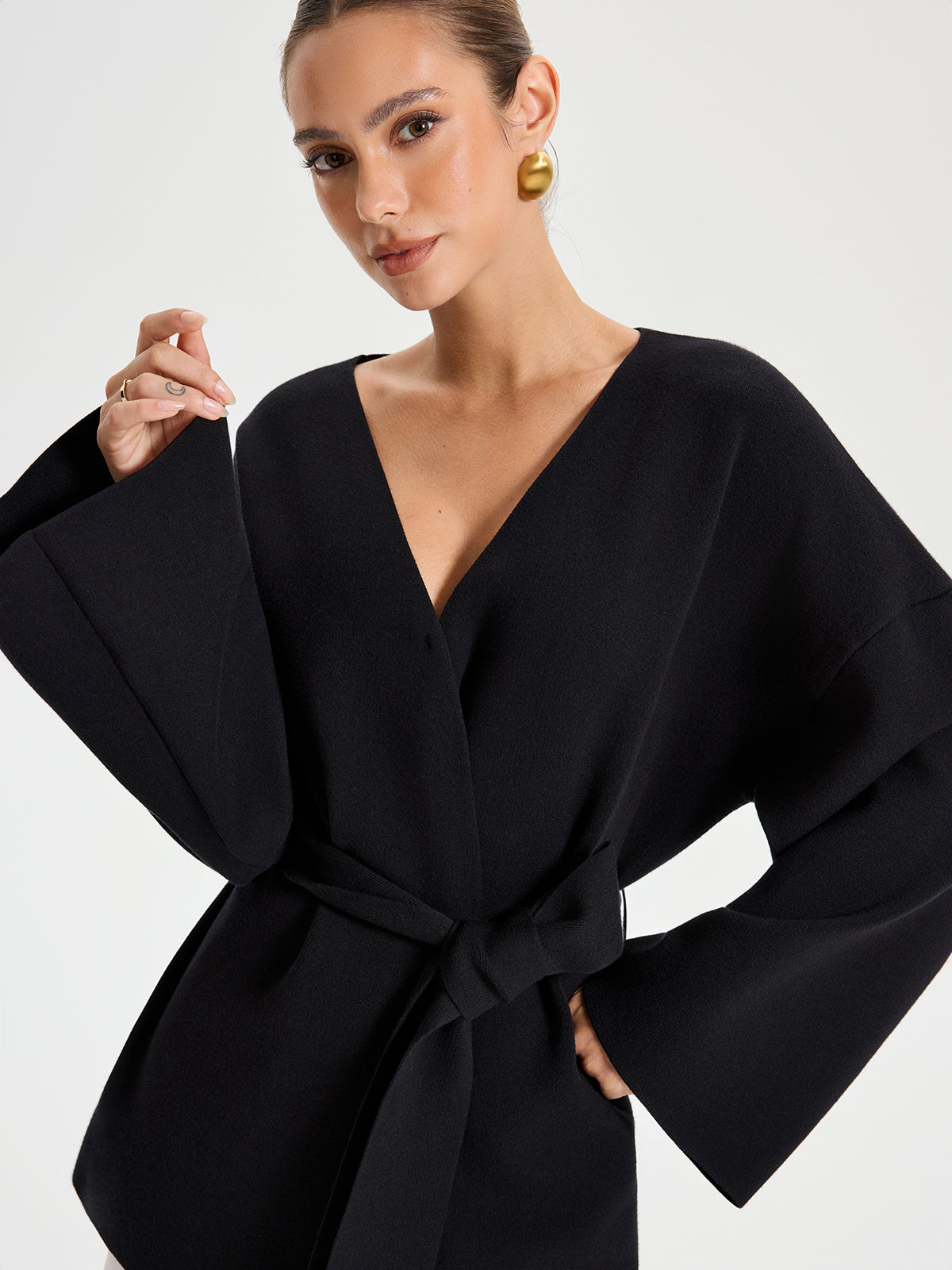 Belted V-neck Kimono Cardigan