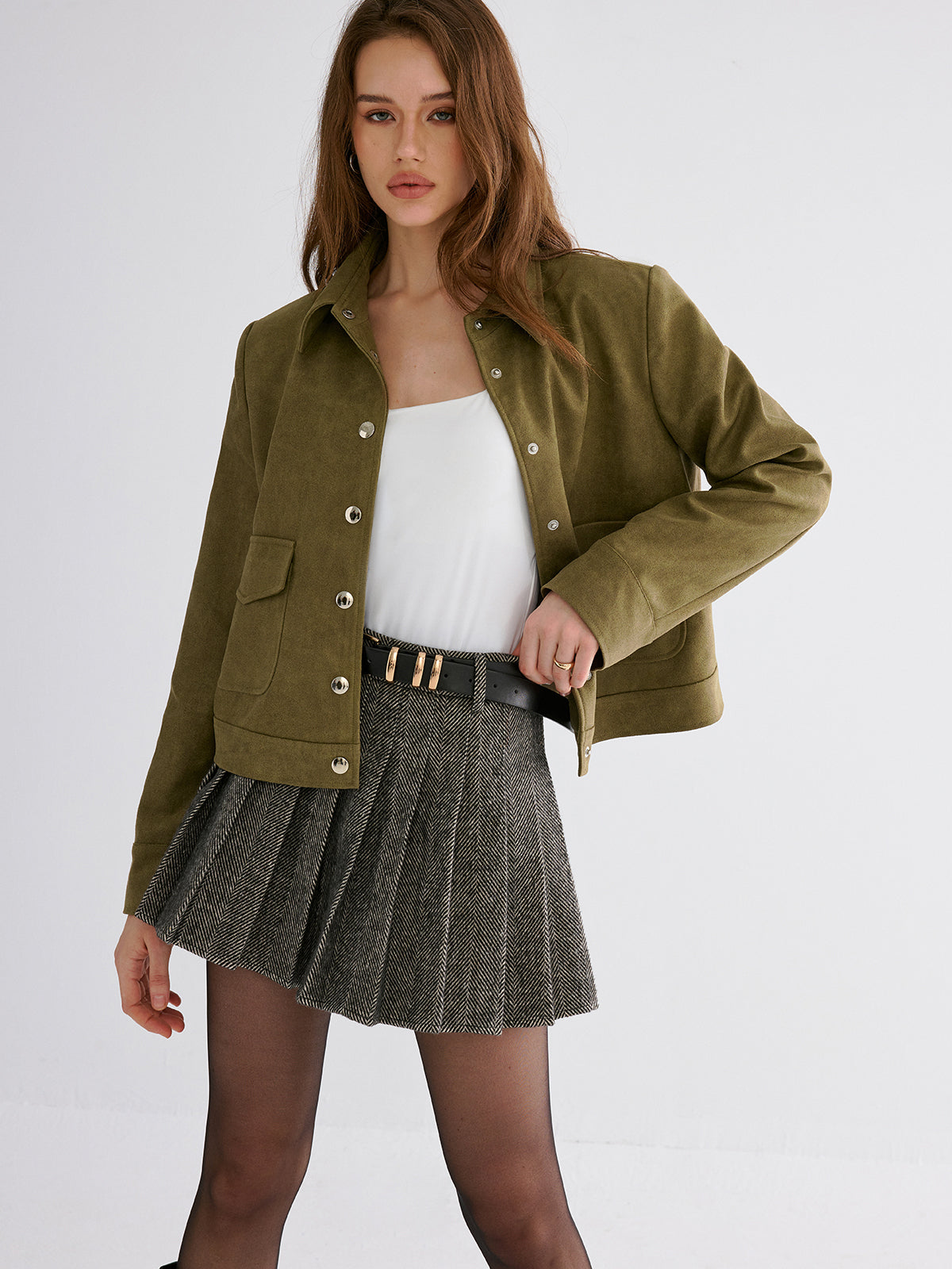 Pleated Tweed Skirt