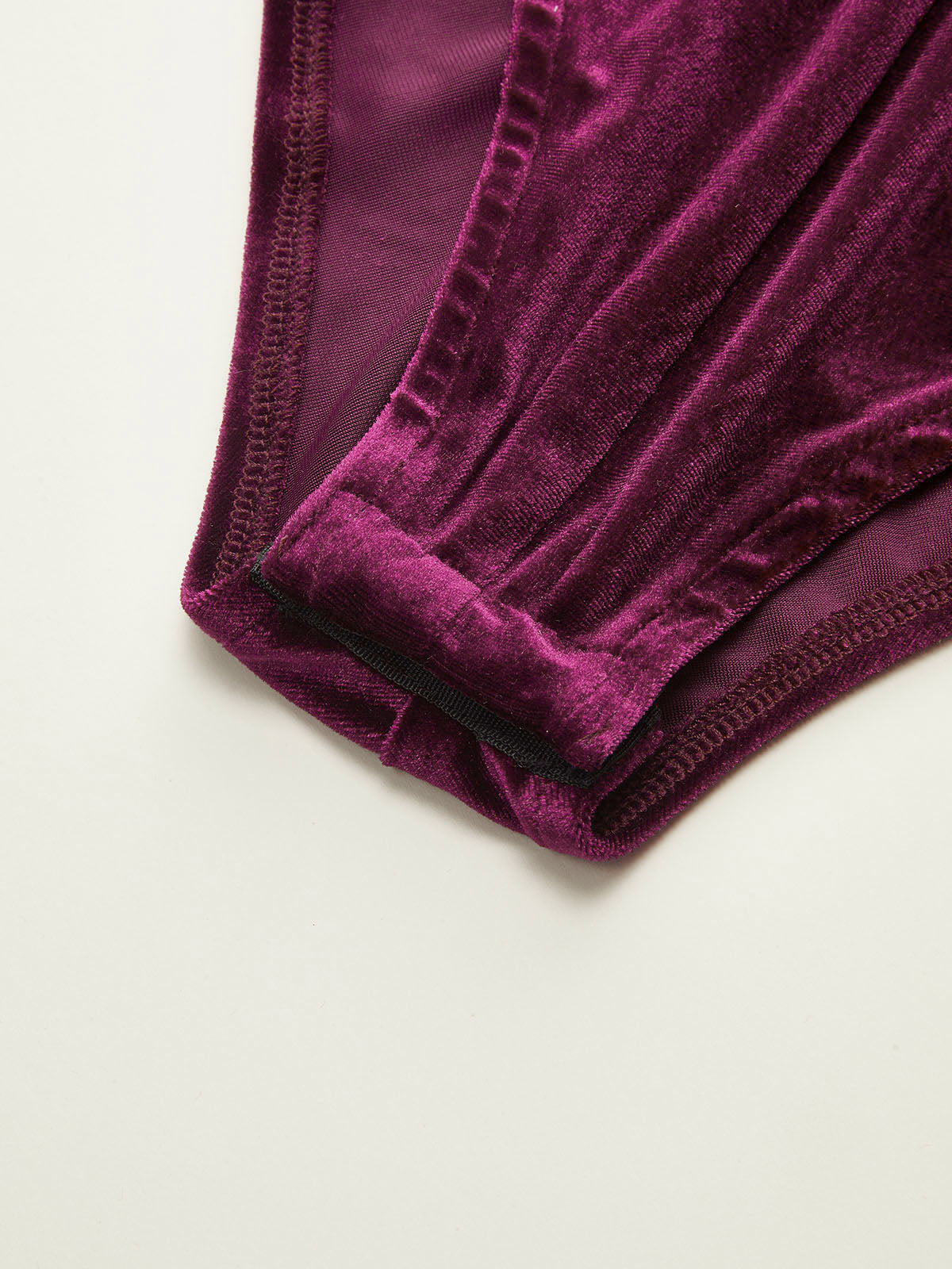 Velvet Ruched Long-Sleeve Bodysuit