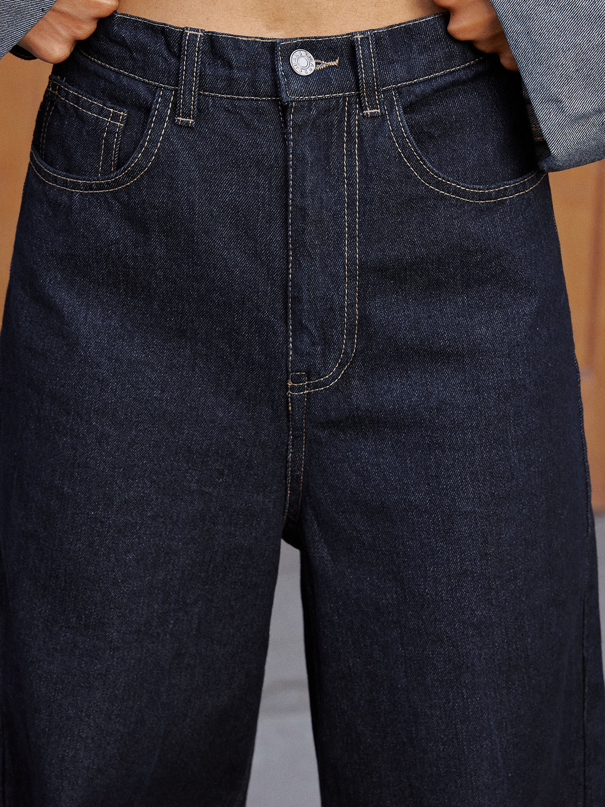 High-Waist Cuffed Wide-Leg Jeans