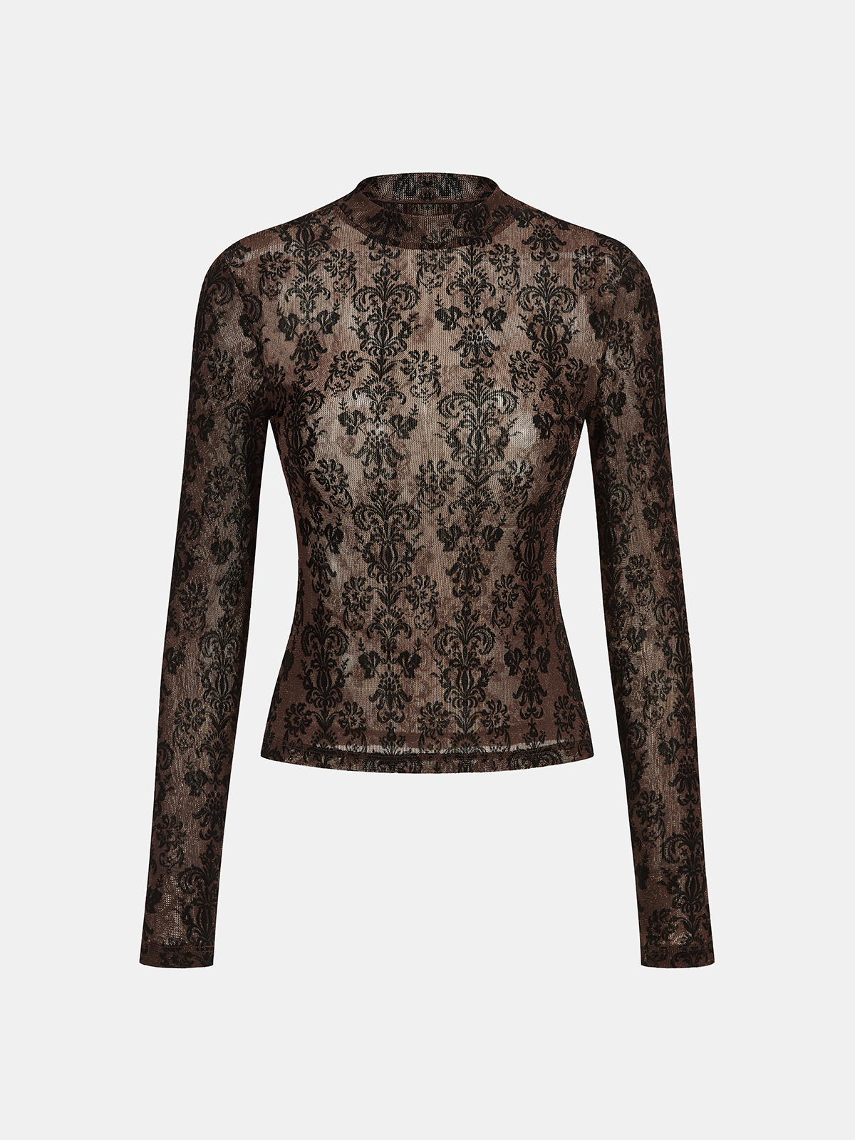 Damask Print Mock Neck T-Shirt