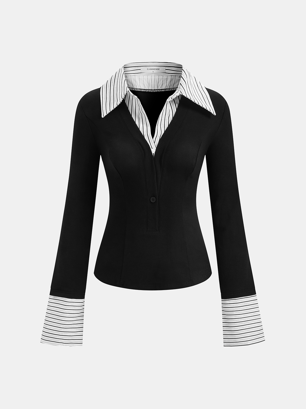 Mock Two-Piece Long-Sleeve Two Tone Polo Top