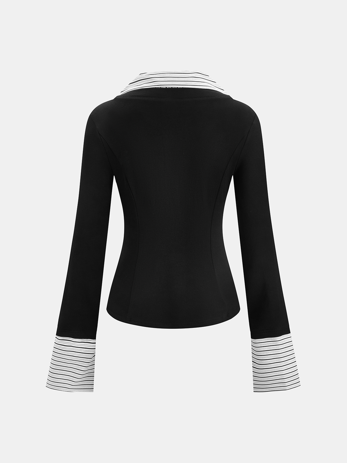 Mock Two-Piece Long-Sleeve Two Tone Polo Top