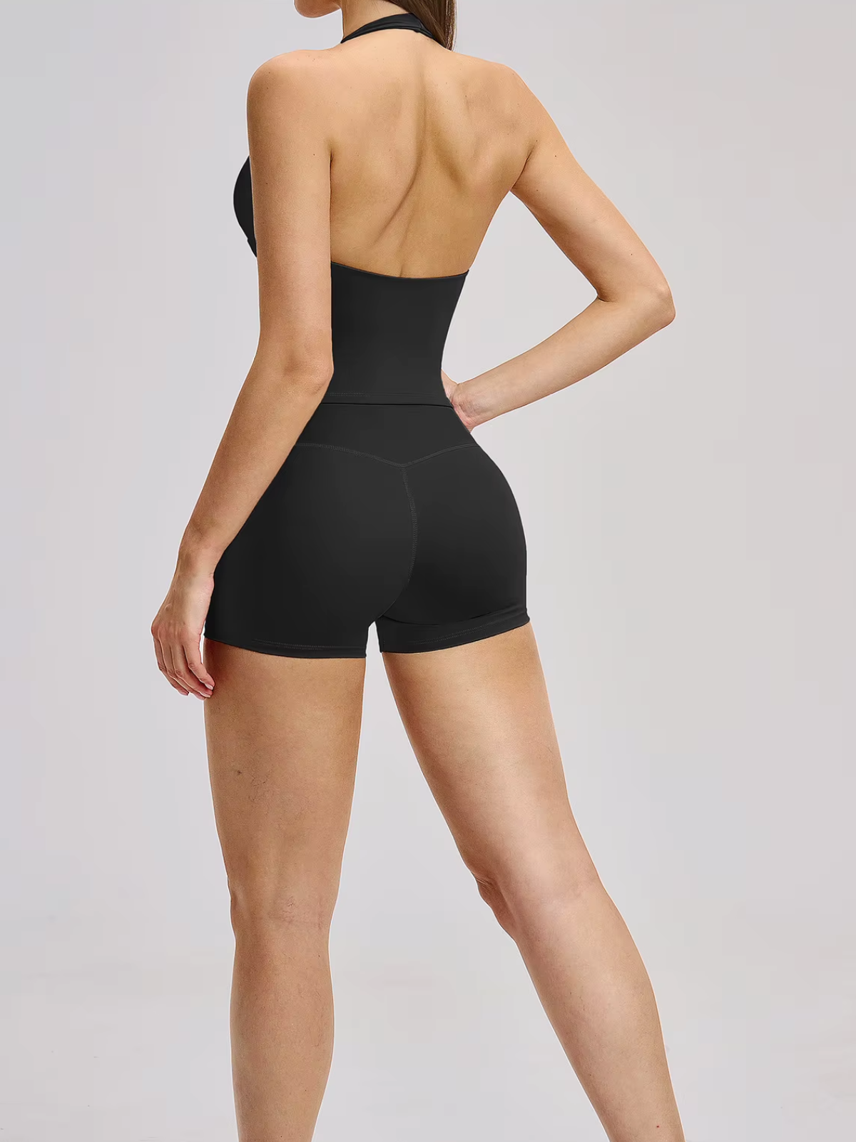 Deep V-Neck Halter Cropped Tank Open Back