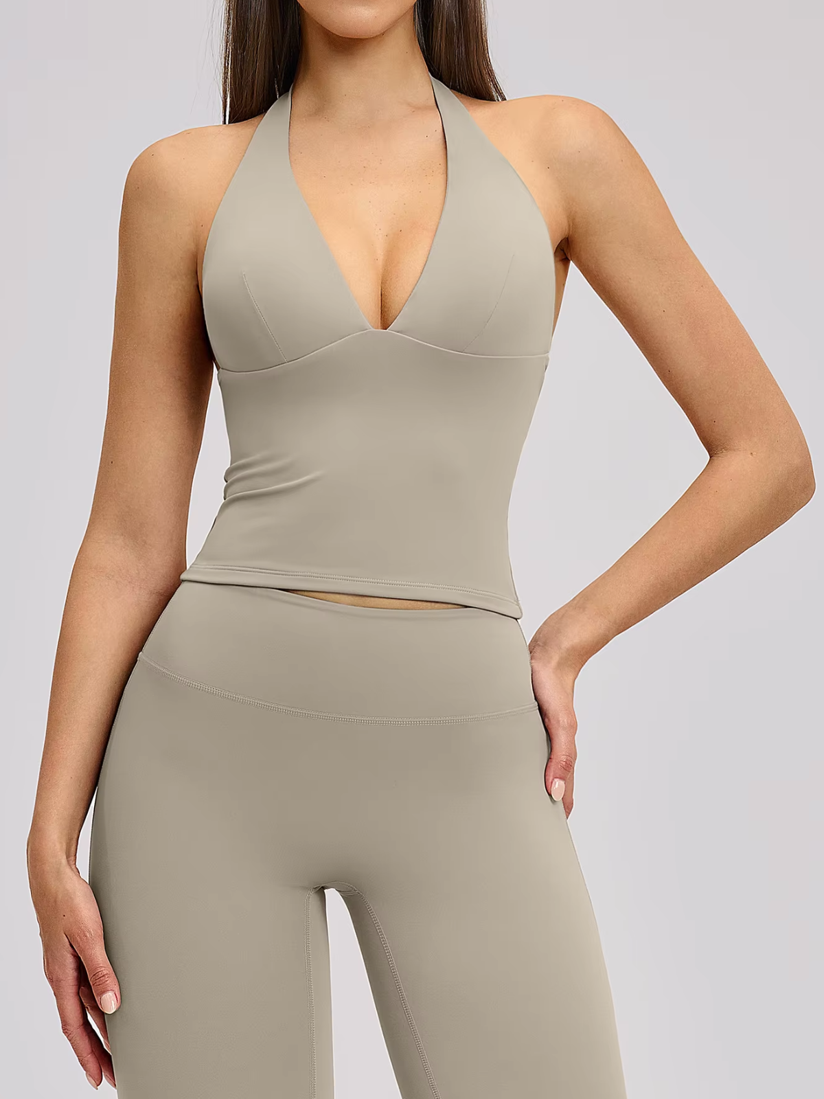 Deep V-Neck Halter Cropped Tank Open Back