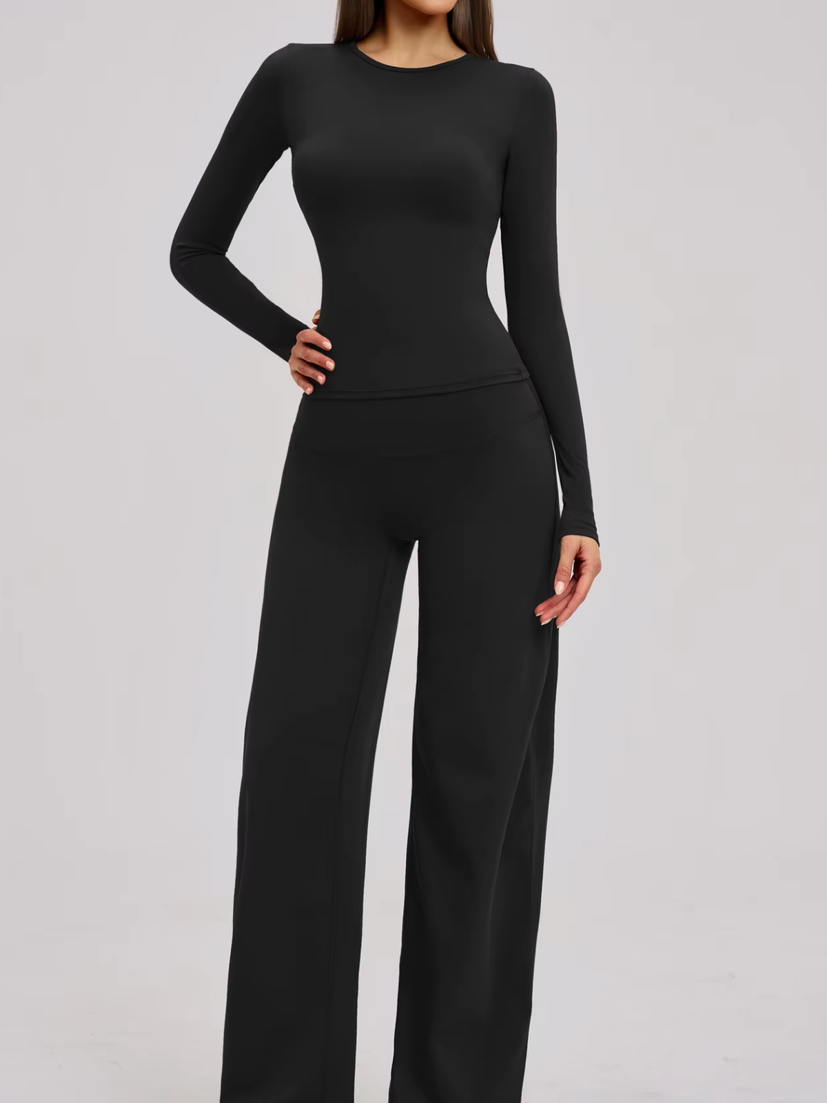 Rundhals-Cropped-Langarmshirt
