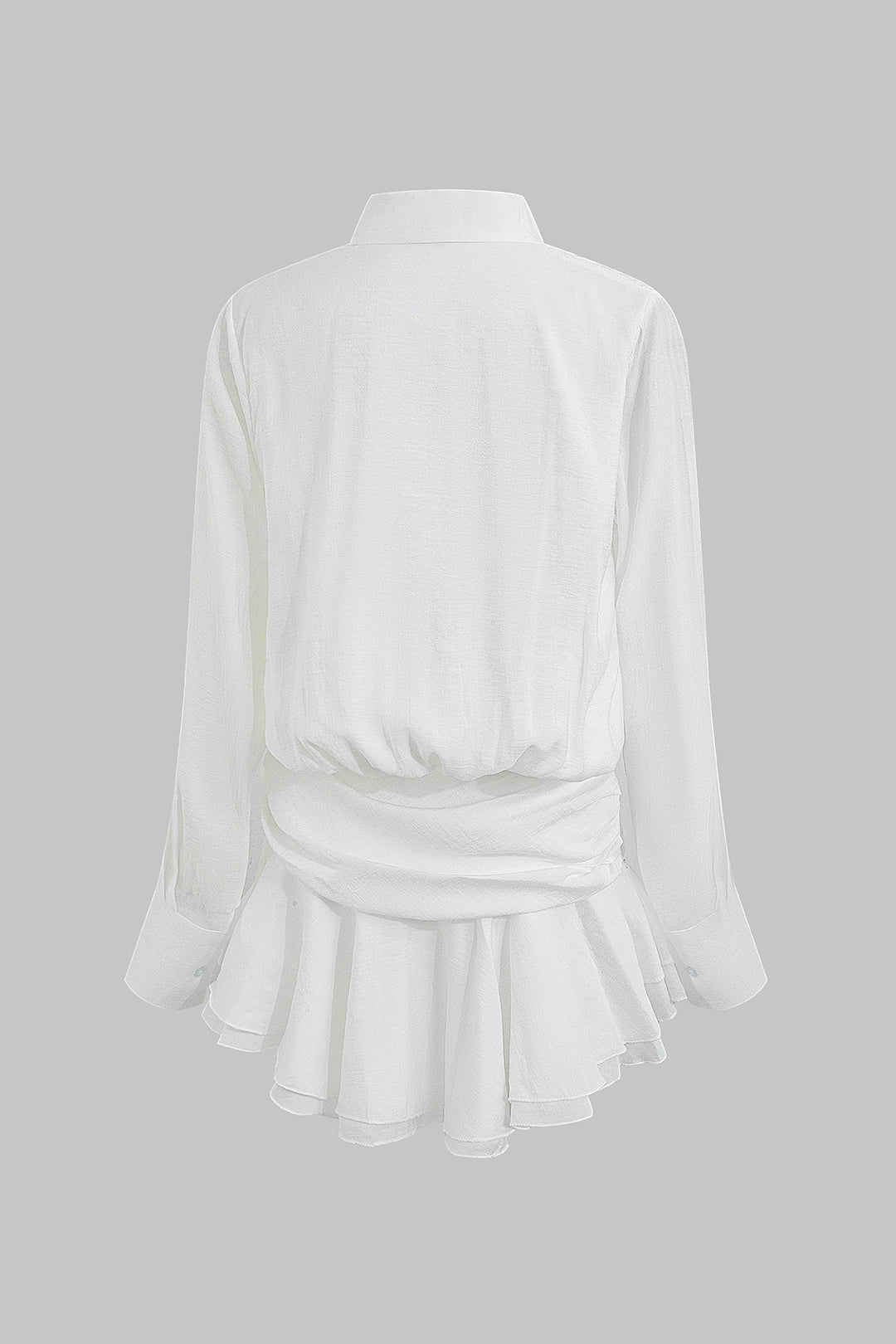 Lapel Ruched Bell Long Sleeve Mini Dress
