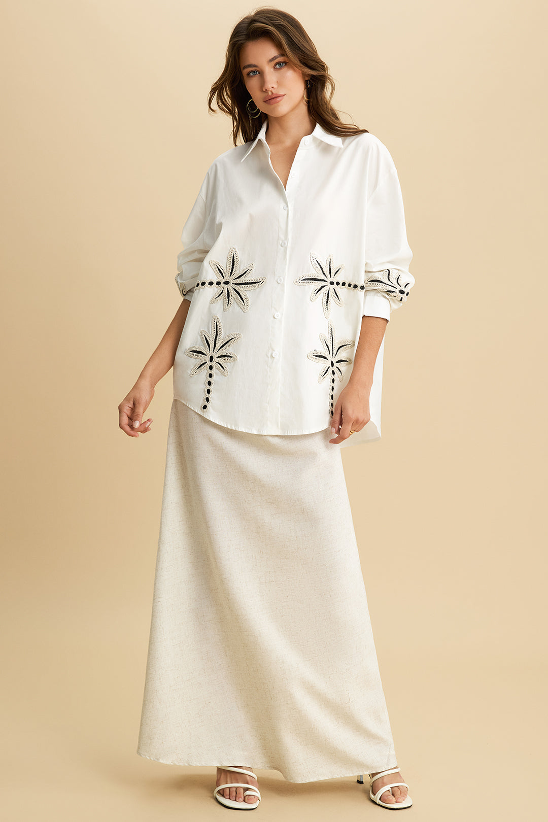 Appliques Button Long-Sleeve Shirt