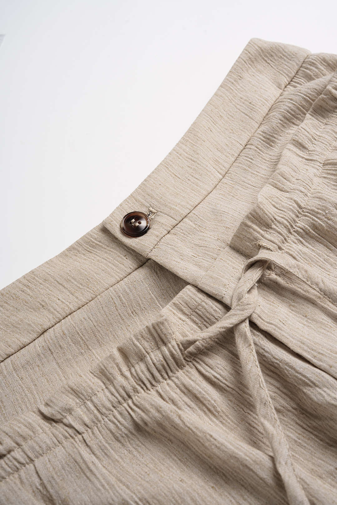 Linen Tie-Up Double Waistband Ruched Pants