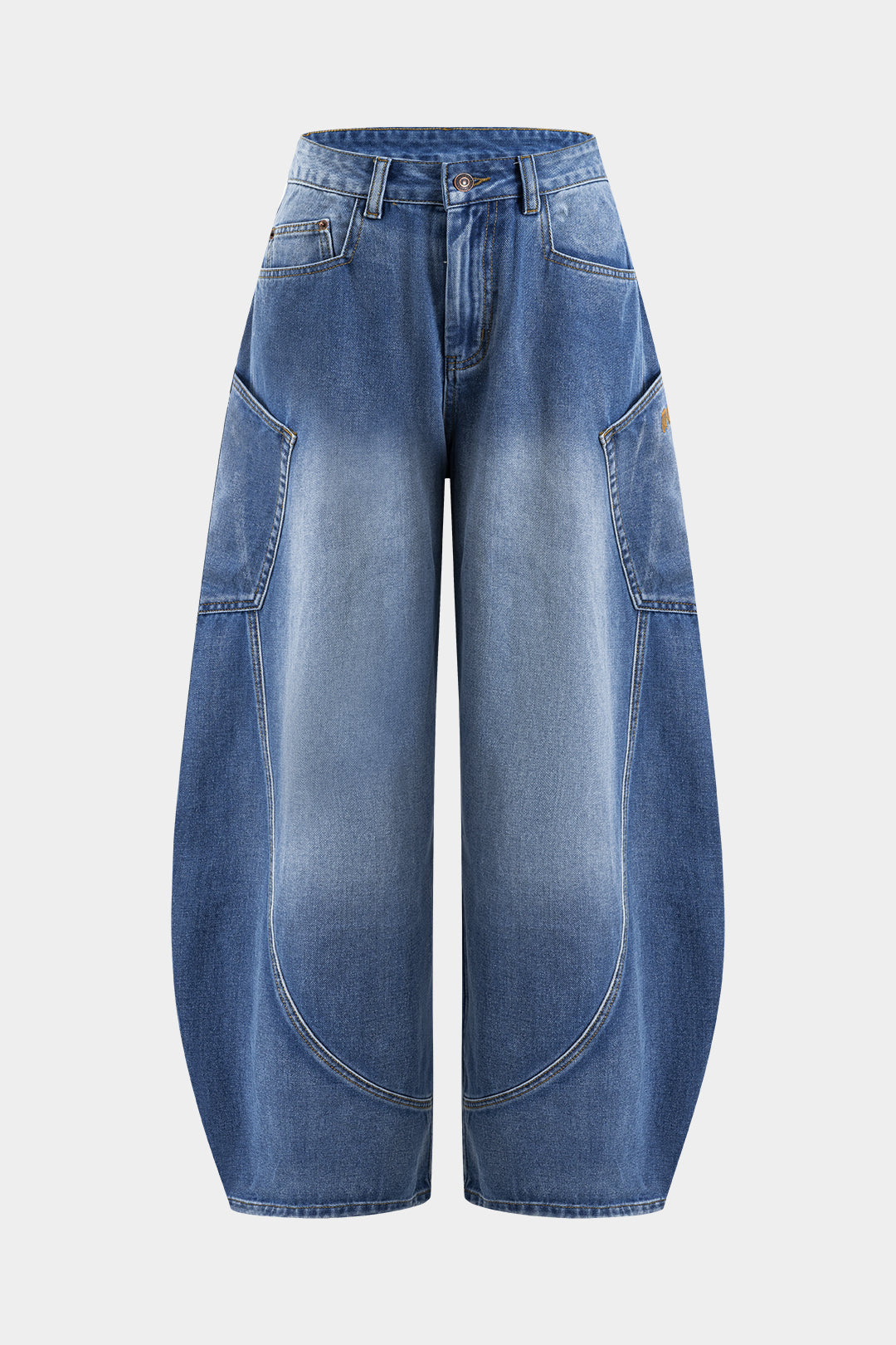 Denim Washed Wide Leg Barrel Jeans