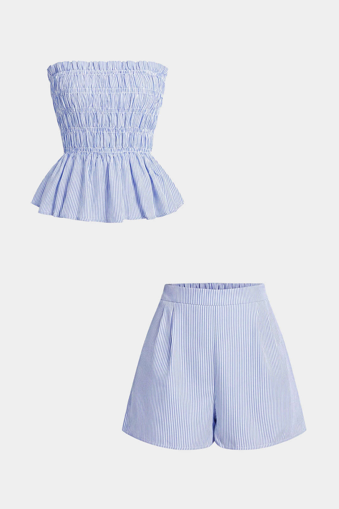 Gestreiftes Oberteil und Shorts-Set mit Muschelsaum