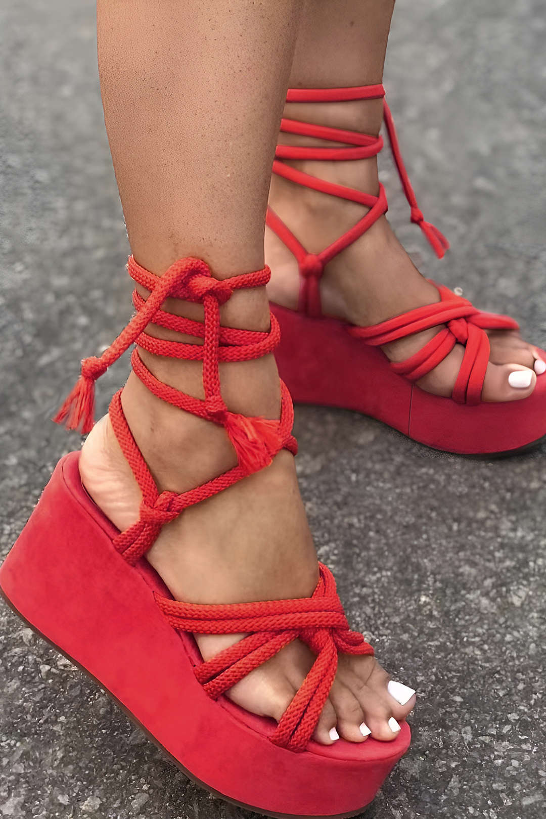 Tie-Up Open Toe Platform Flats Sandals