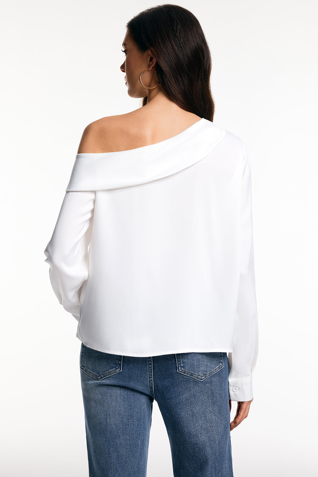 Satin One Shoulder Asymmetrical Long-Sleeve Shirt