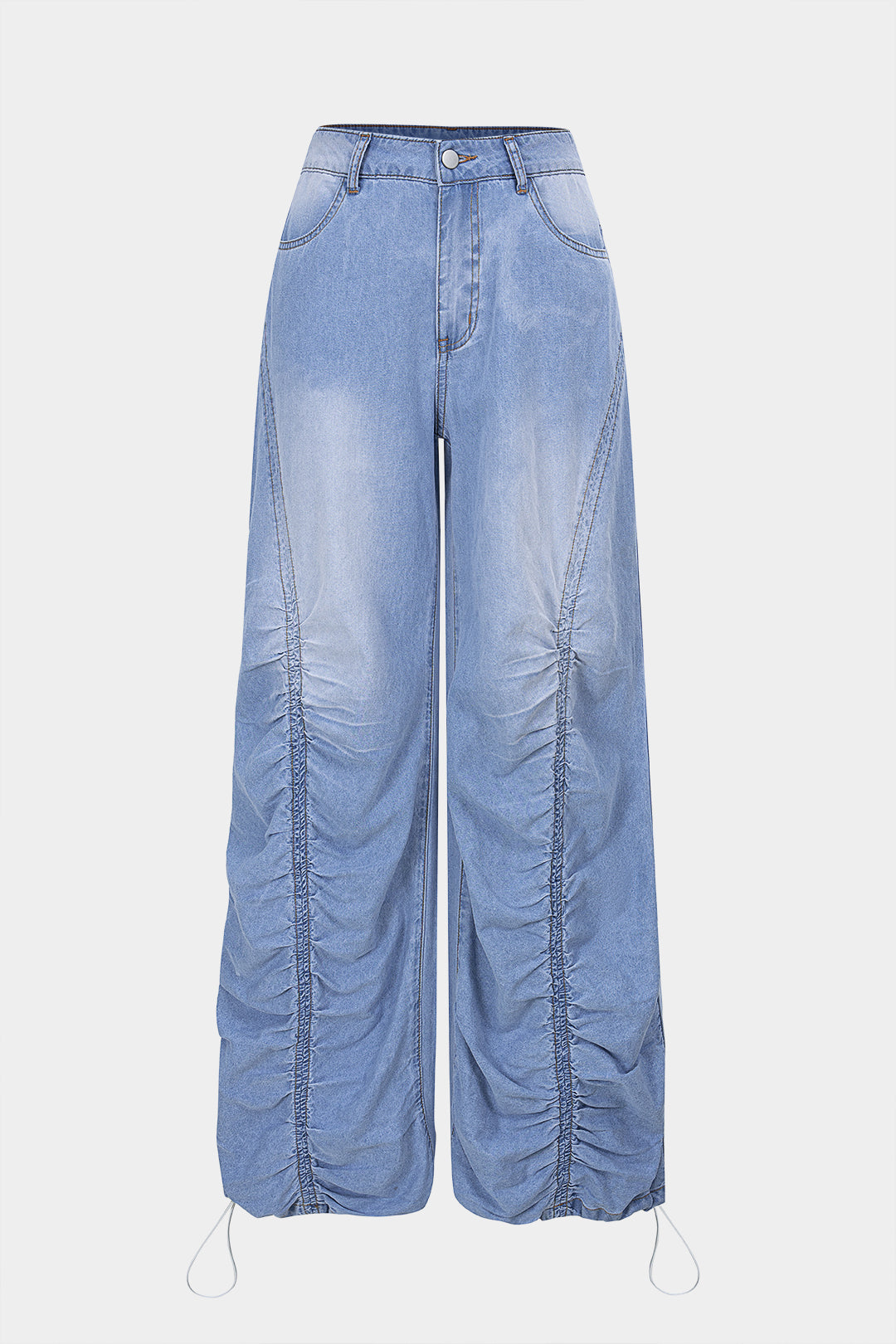 Jean en denim droit froncé à cordon de serrage