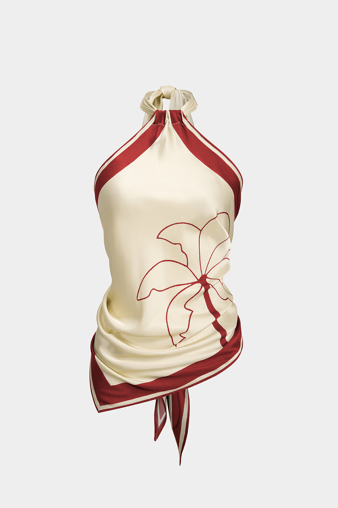 Kontrastierendes Tanktop aus Satin mit Blumenprint, Neckholder und Schnürung am Rücken