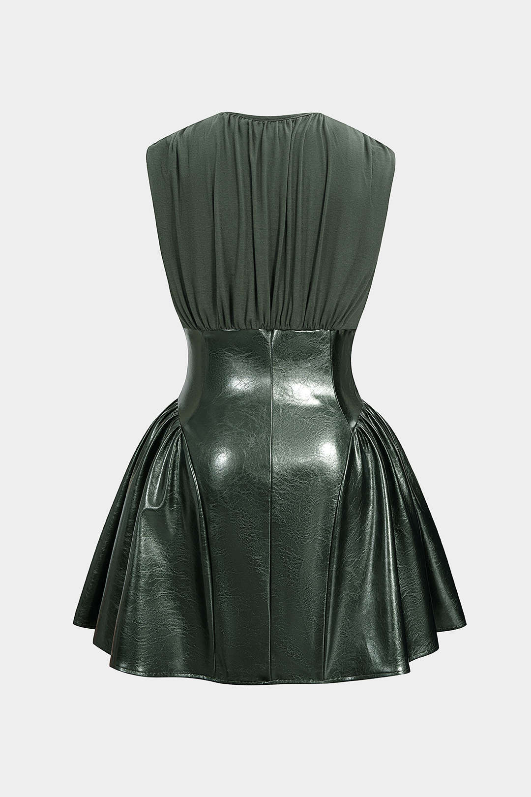Faux Leather Patchwork Ruched Sleeveless Mini Dress