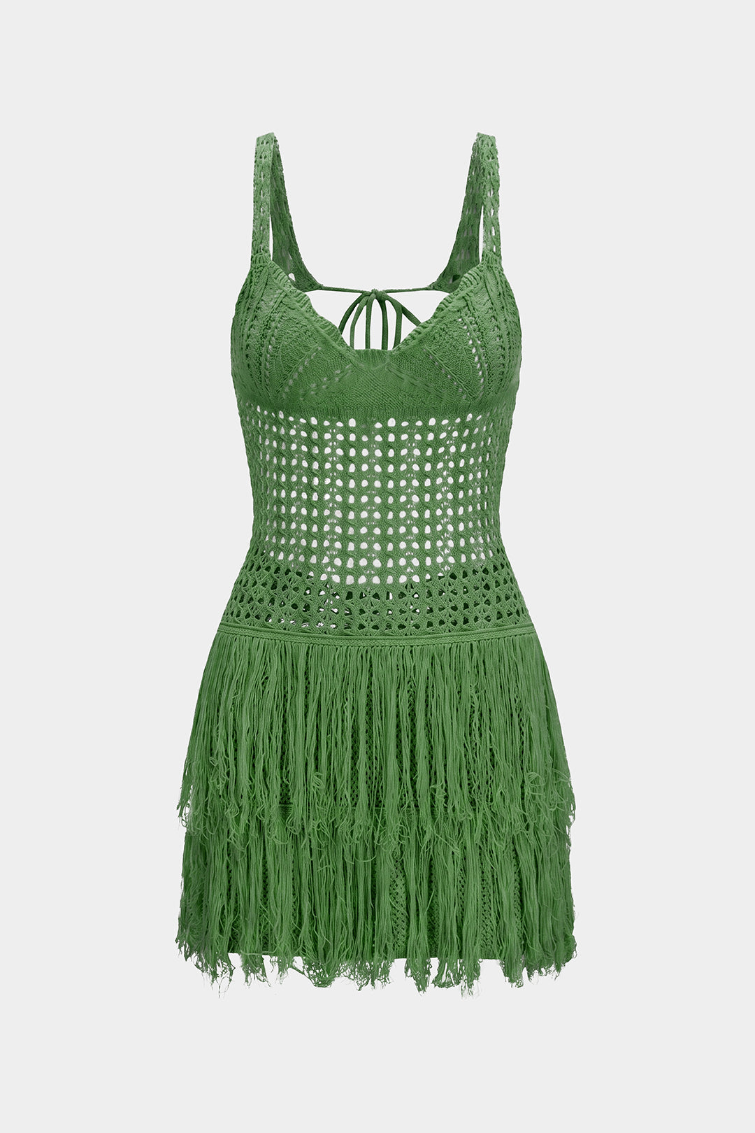 Open Knit Fringe Sleeveless Mini Dress