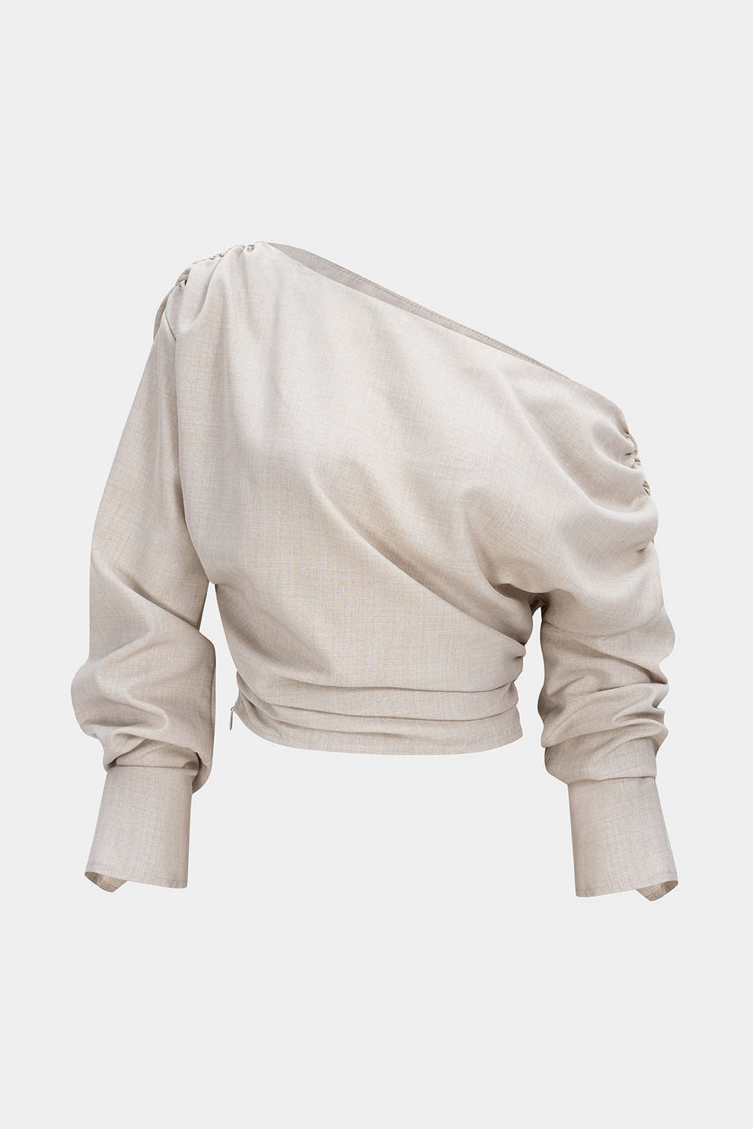 Asymmetrisches Langarmshirt mit Raffungen