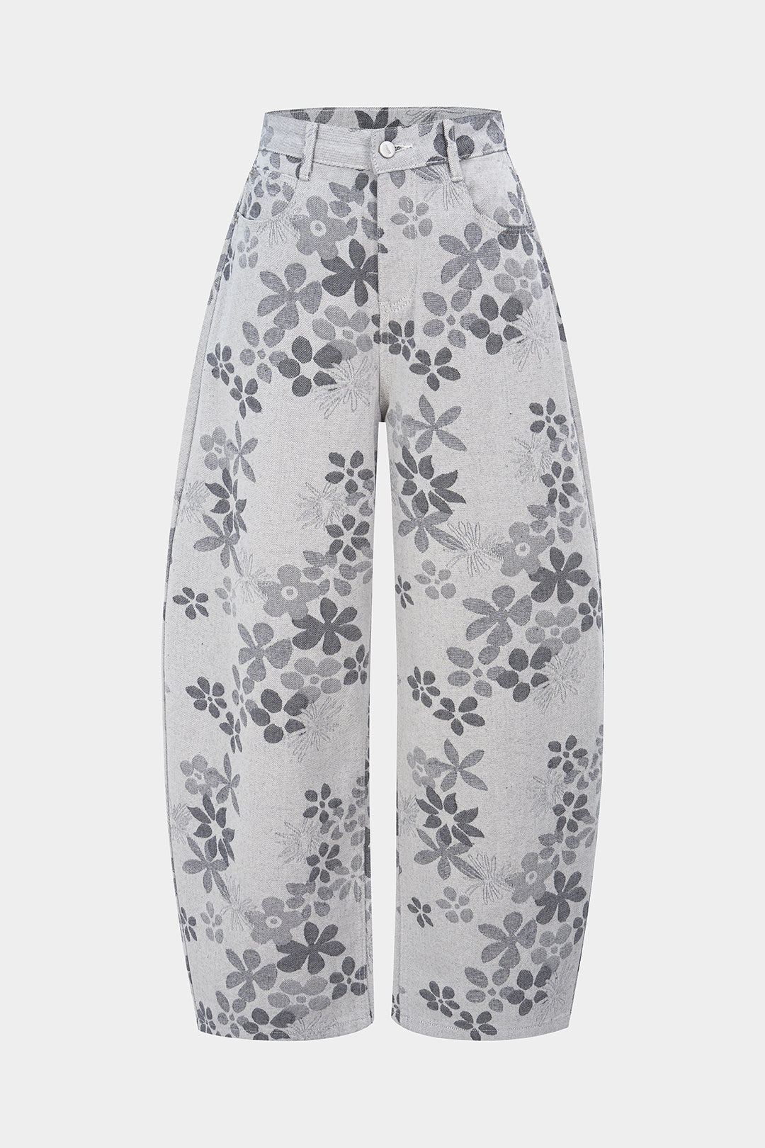 Denim Floral Print High-Waist Pocket Jeans