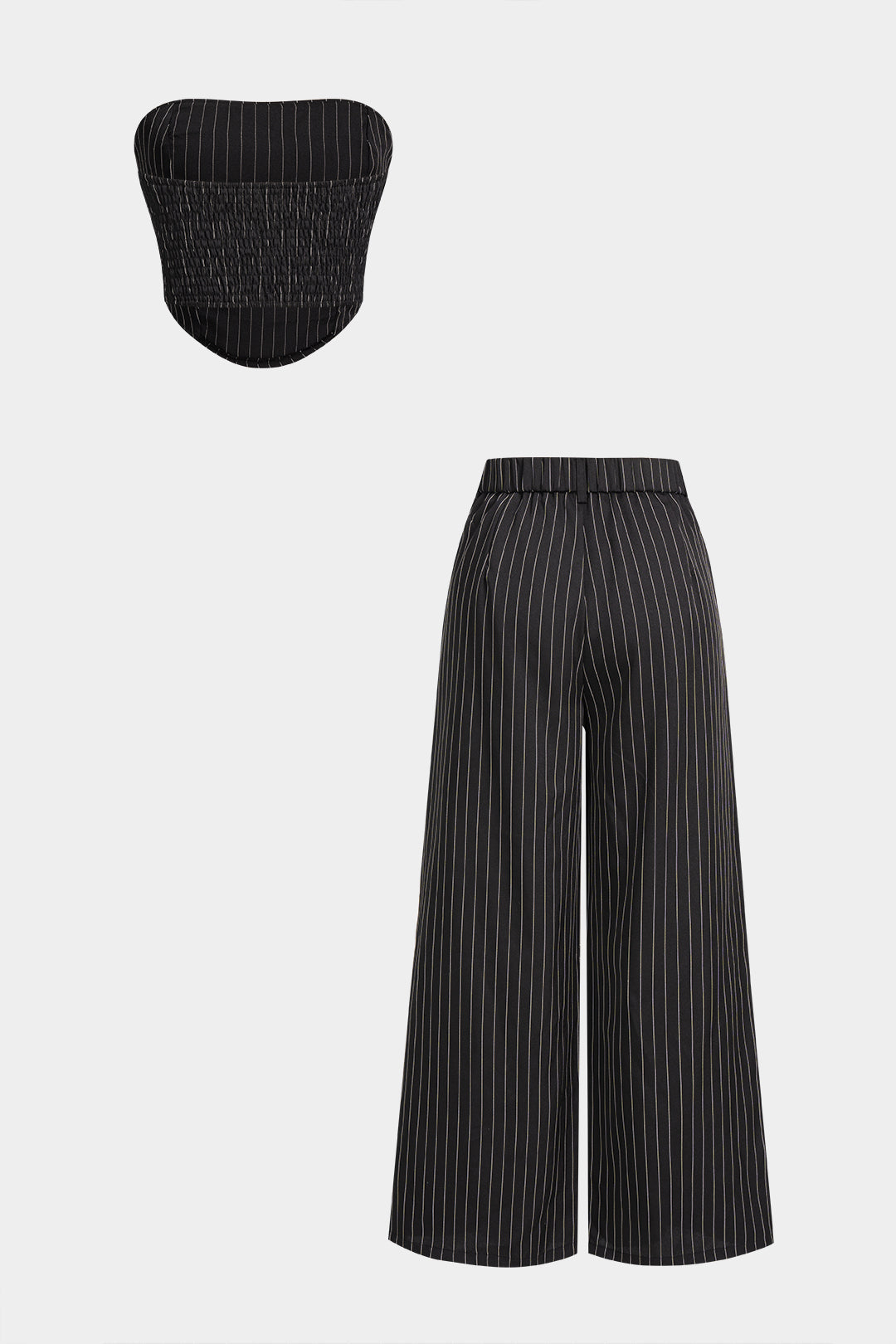 Striped Tube Top And Wide Leg Pants Set