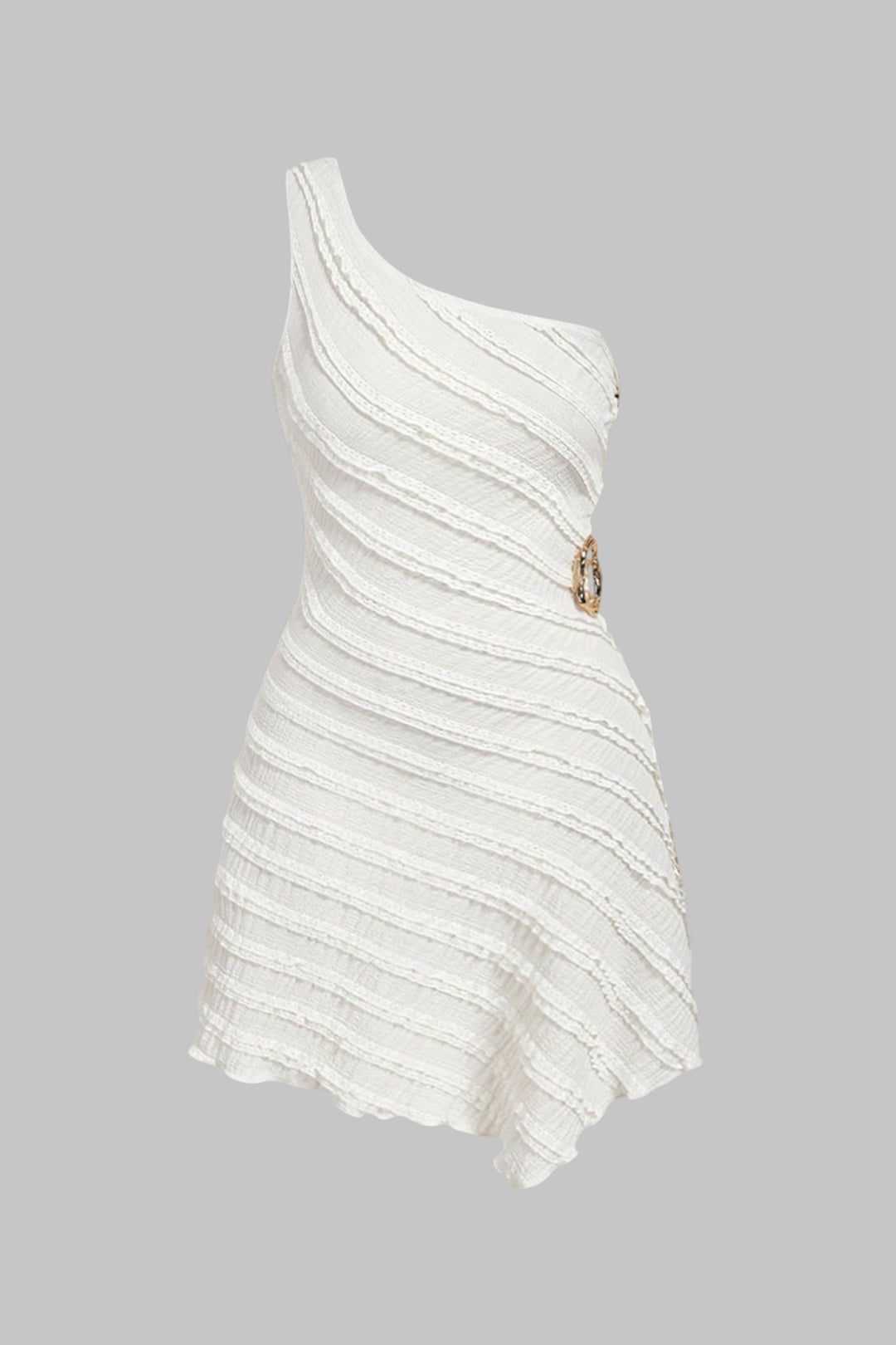Robe mini asymétrique sans manches en tissu métallisé texturé